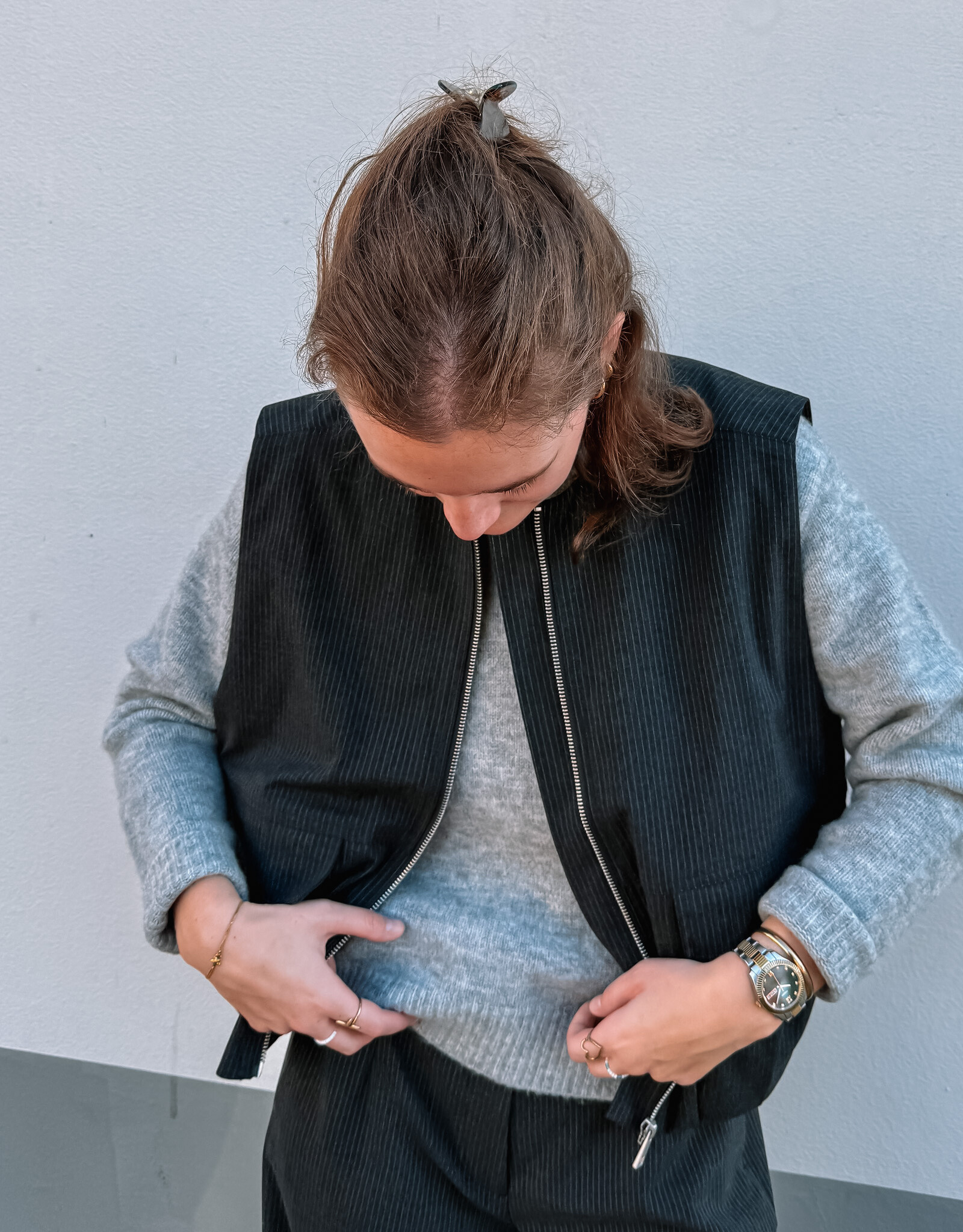 Catwalk Junkie Bodywarmer 'Pinstripe' - Dark Grey Melange - Catwalk Junkie