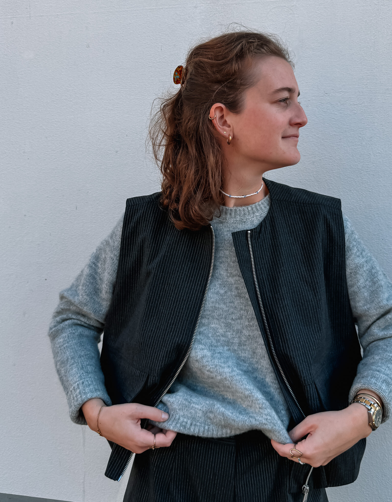 Catwalk Junkie Bodywarmer 'Pinstripe' - Dark Grey Melange - Catwalk Junkie