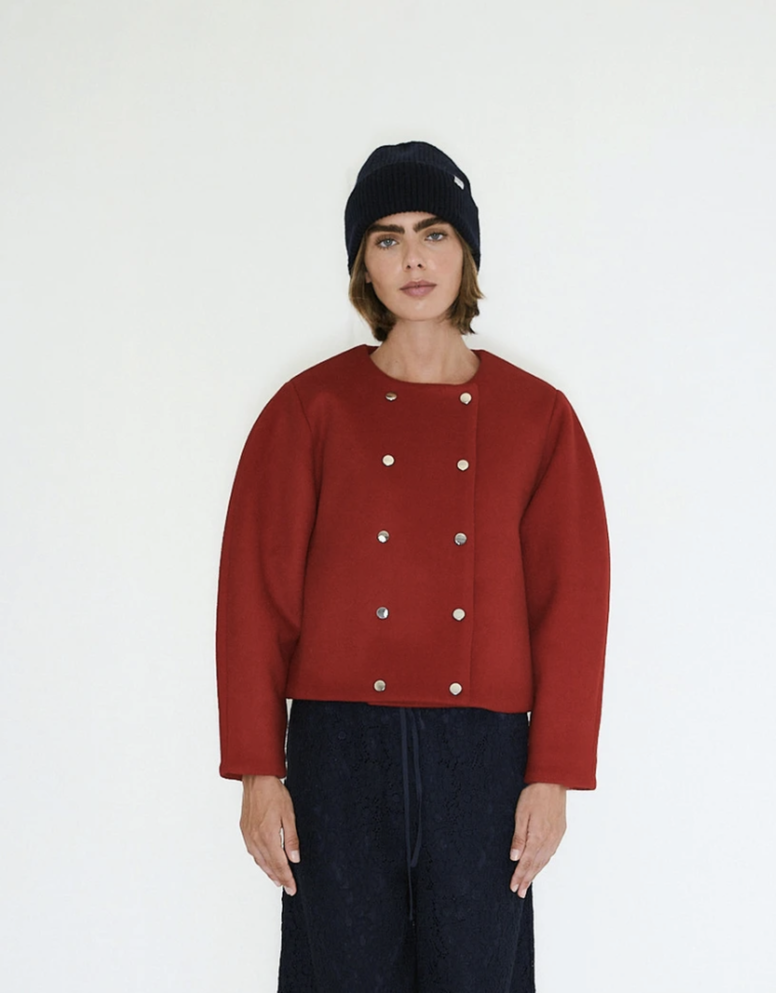 The Tiny Big Sister Jacket 'Buttoned Wool' - Red - The Tiny Big Sister
