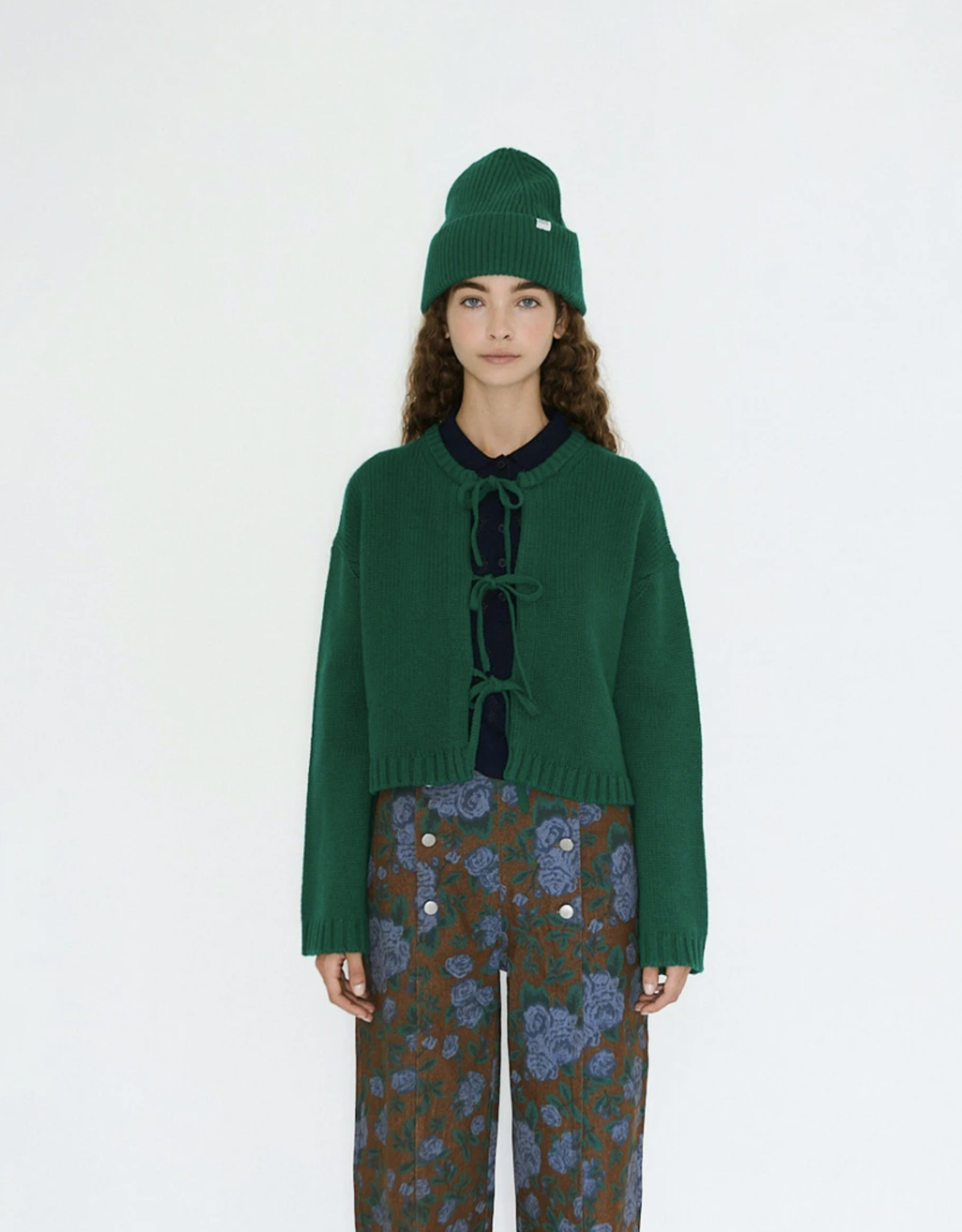 The Tiny Big Sister Cardigan 'Tie Detail' - Dark Green - The Tiny Big Sister