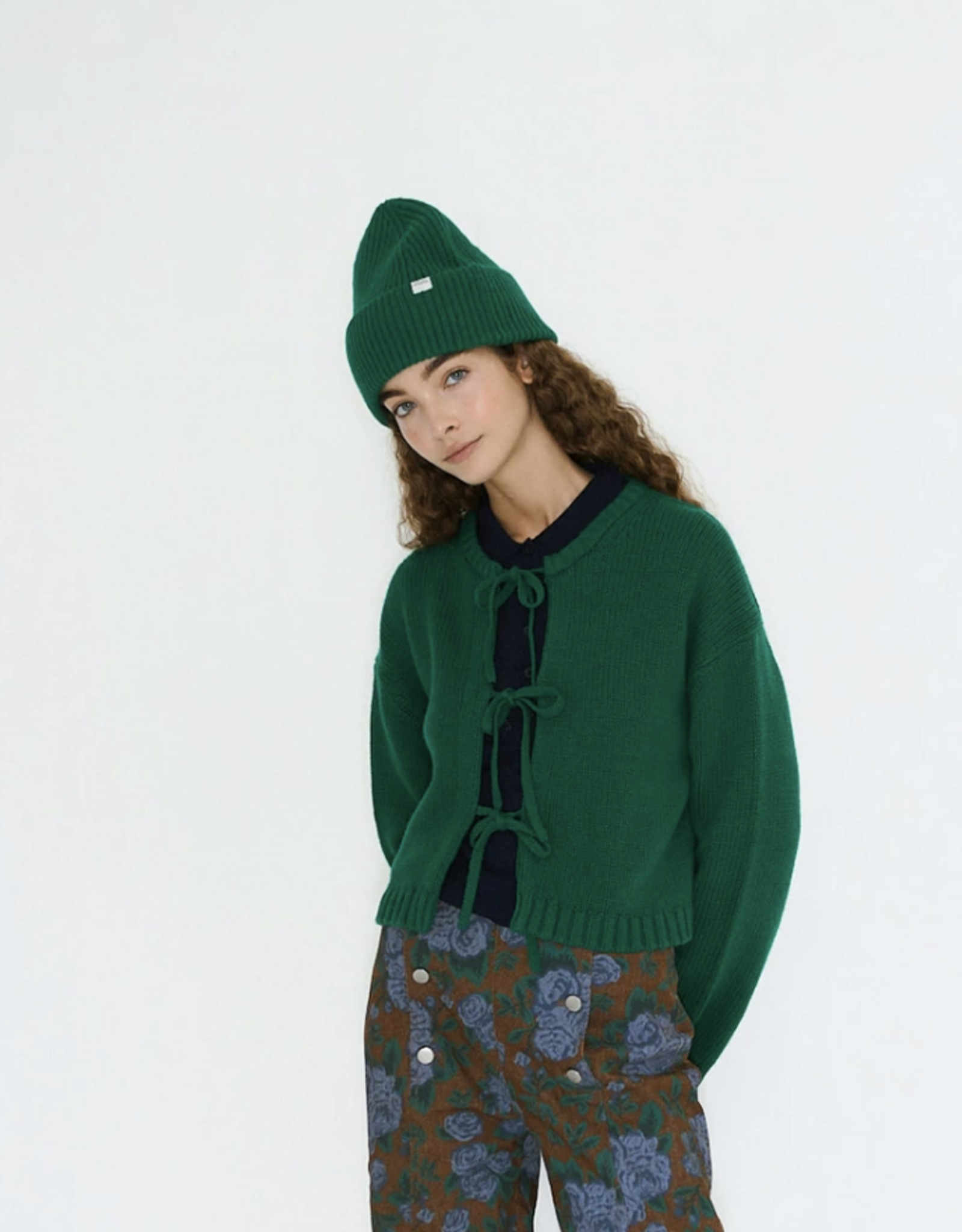 The Tiny Big Sister Cardigan 'Tie Detail' - Dark Green - The Tiny Big Sister