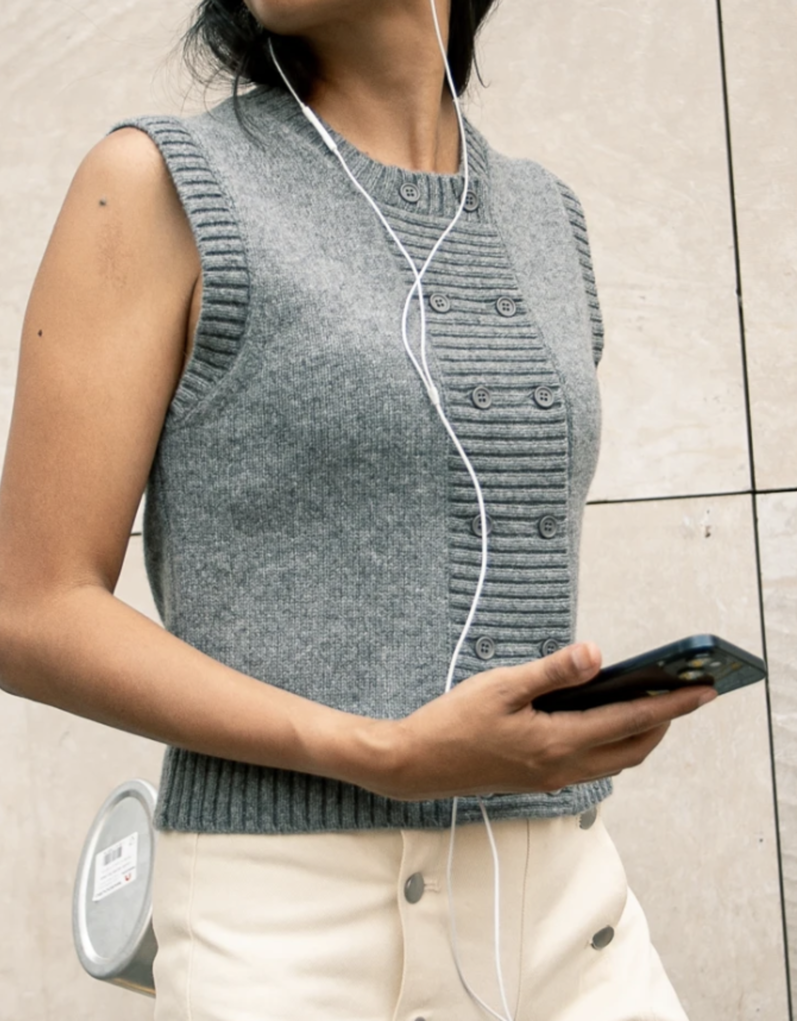 The Tiny Big Sister Waistcoat 'Buttoned Vest' - Dark Grey Melange  - The Tiny Big Sister