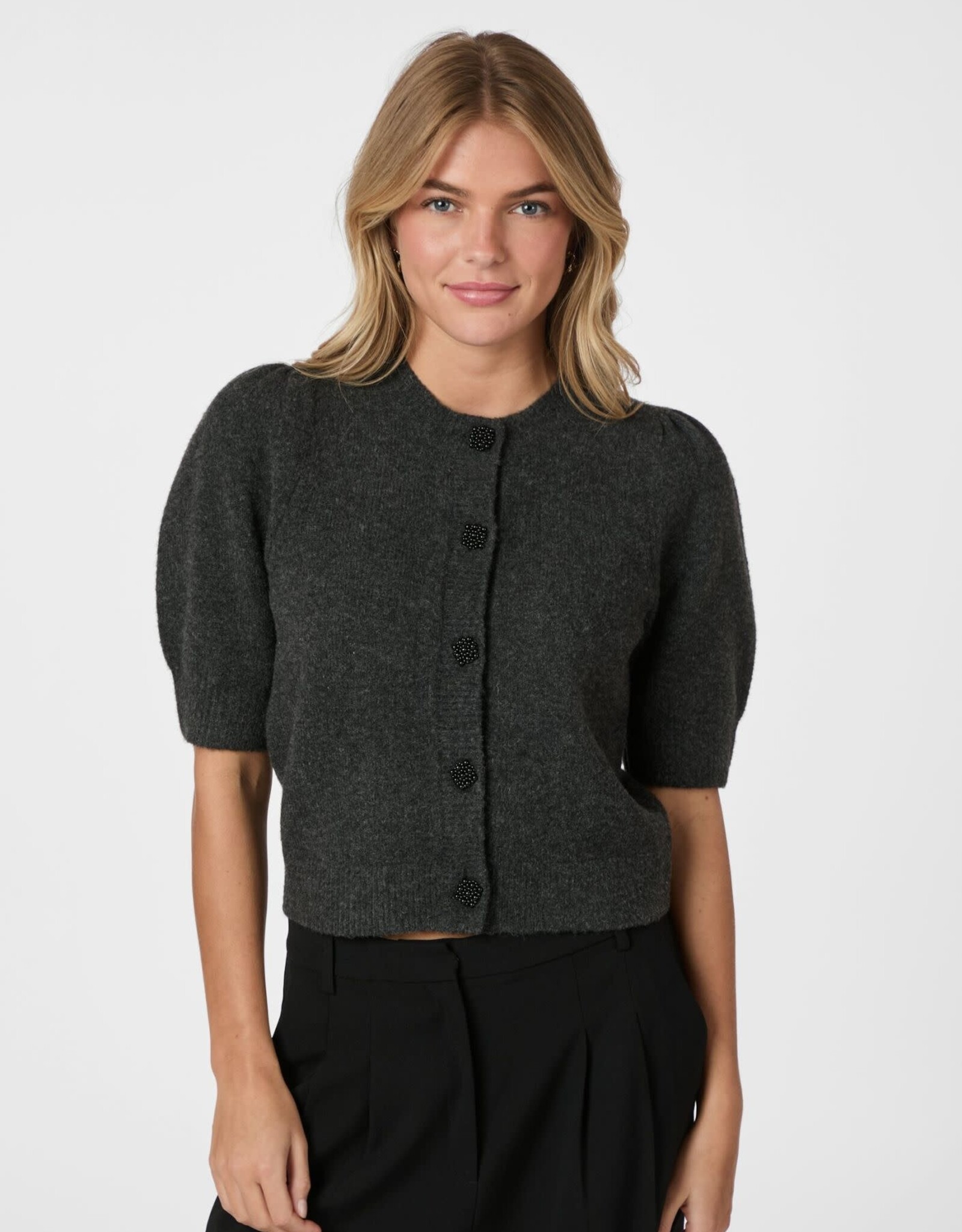 Cardigan Korte Mouw 'Trudy' - Antracit Melange - Neo Noir