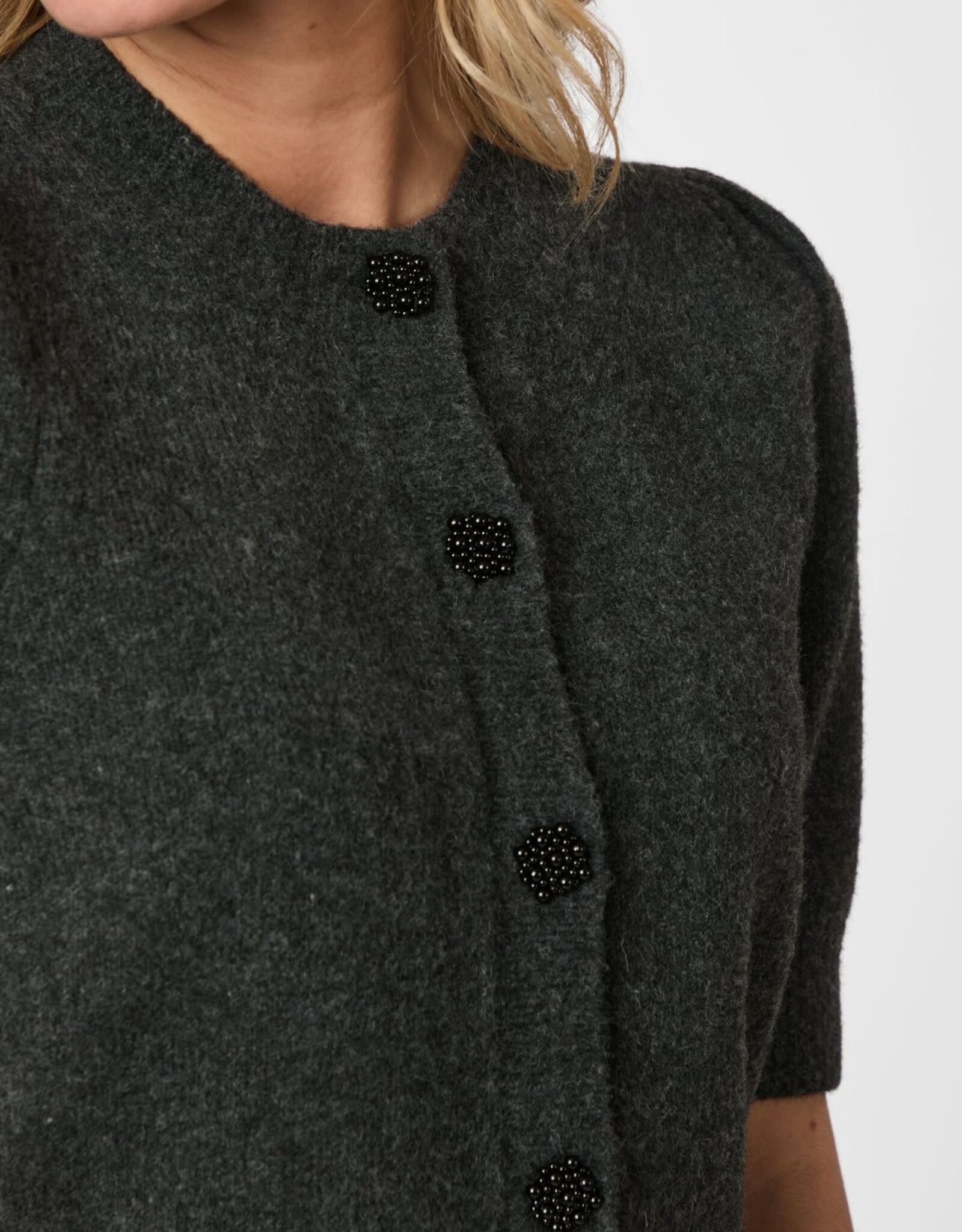 Cardigan Korte Mouw 'Trudy' - Antracit Melange - Neo Noir