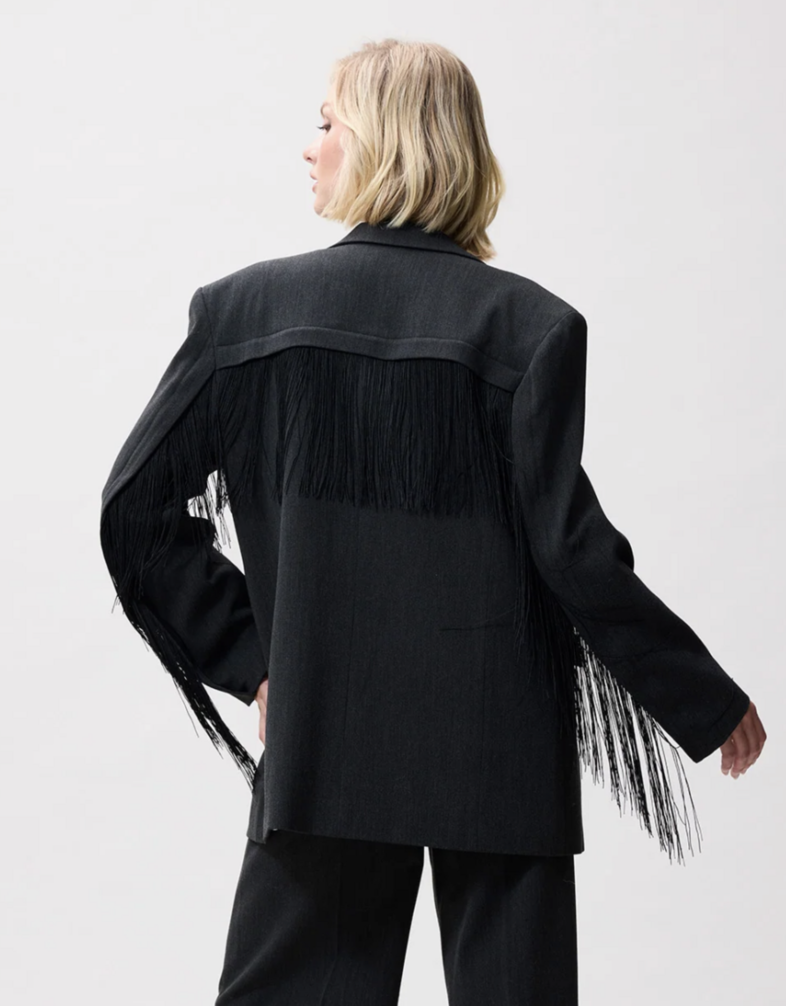 Catwalk Junkie Blazer 'Oversized With Detachable Fringes' - Dark Grey Melange - Catwalk Junkie