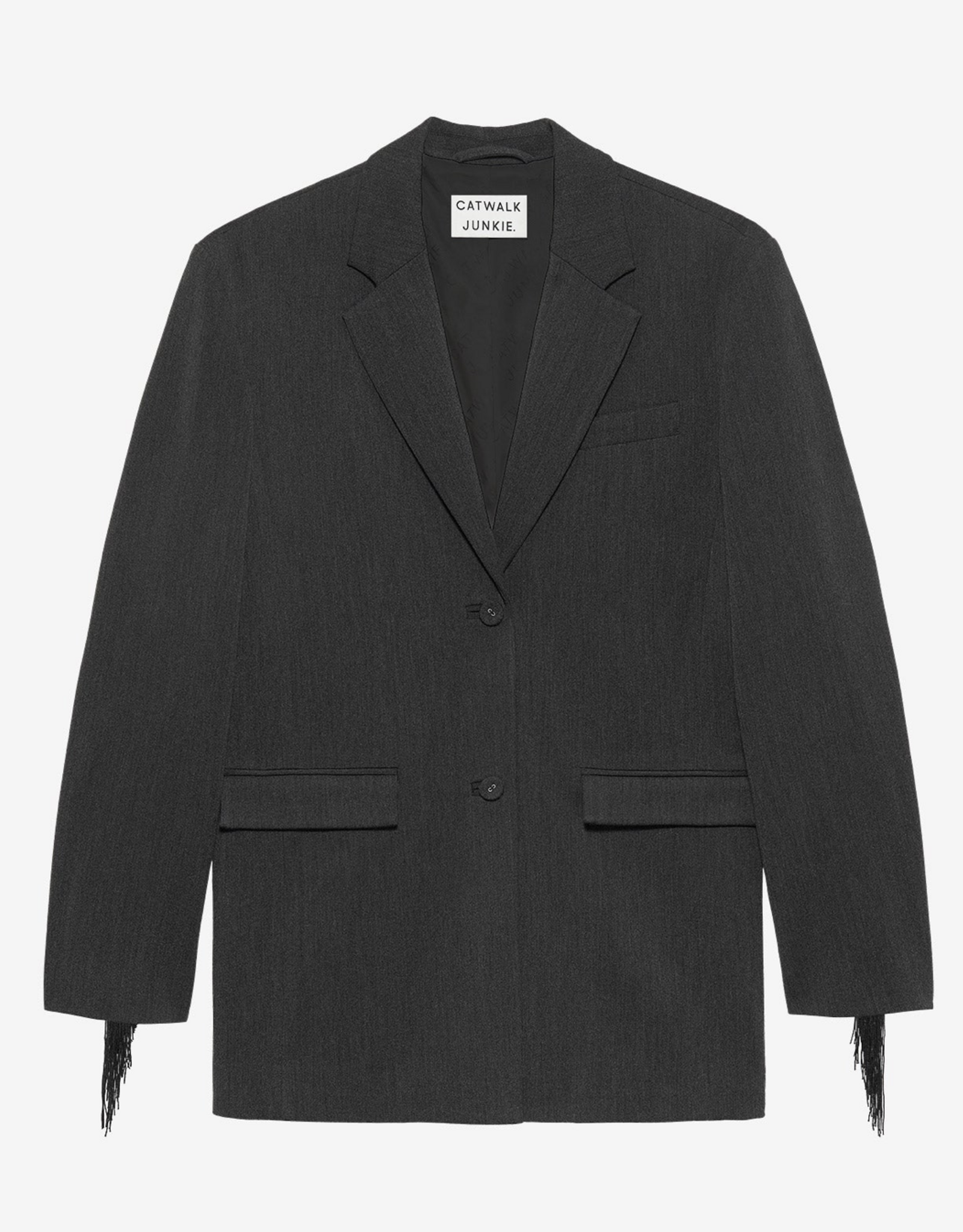 Catwalk Junkie Blazer 'Oversized With Detachable Fringes' - Dark Grey Melange - Catwalk Junkie
