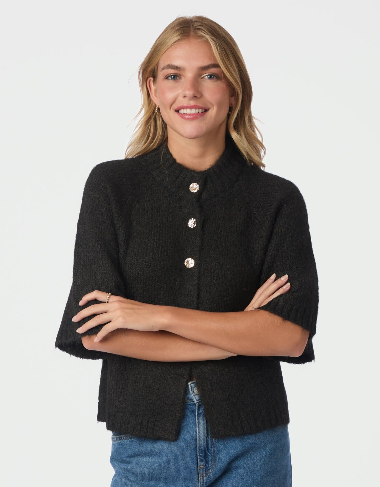 Cardigan Korte Mouw 'Benuta' - Dark Brown - Neo Noir