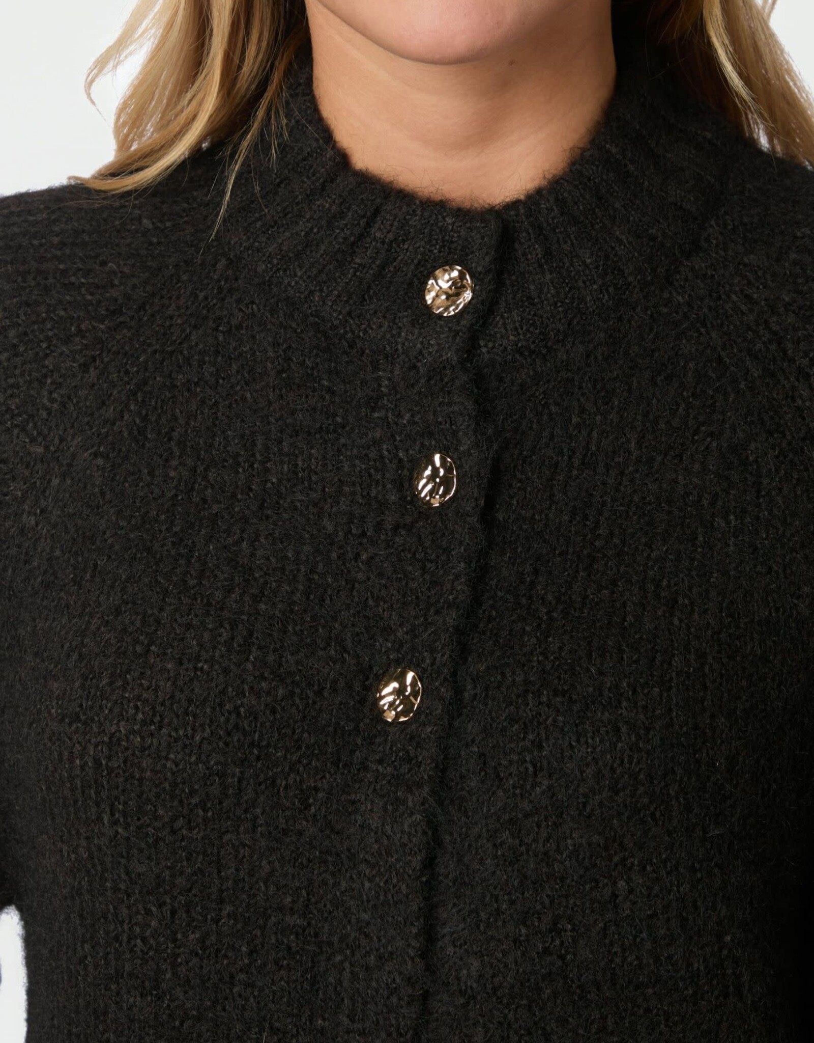 Cardigan Korte Mouw 'Benuta' - Dark Brown - Neo Noir