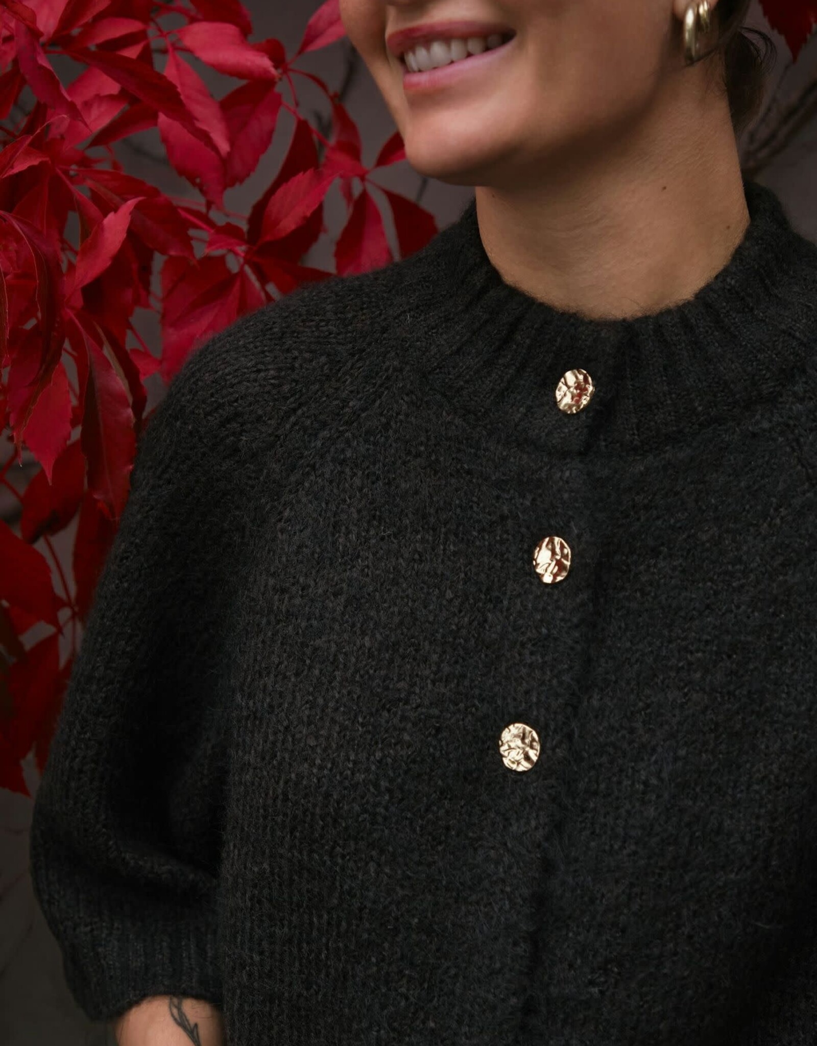Cardigan Korte Mouw 'Benuta' - Dark Brown - Neo Noir