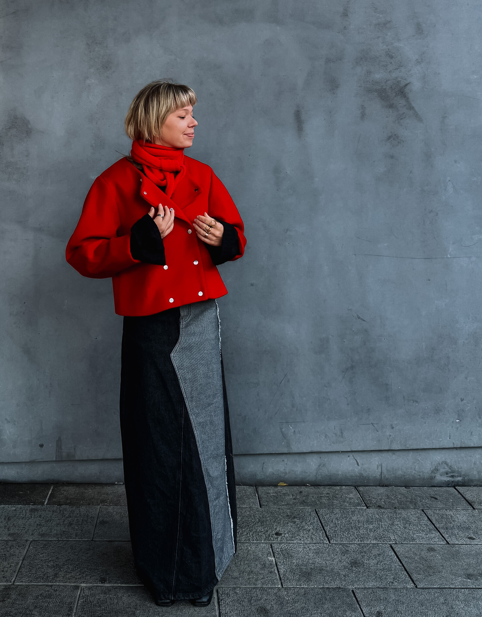 The Tiny Big Sister Jacket 'Buttoned Wool' - Red - The Tiny Big Sister