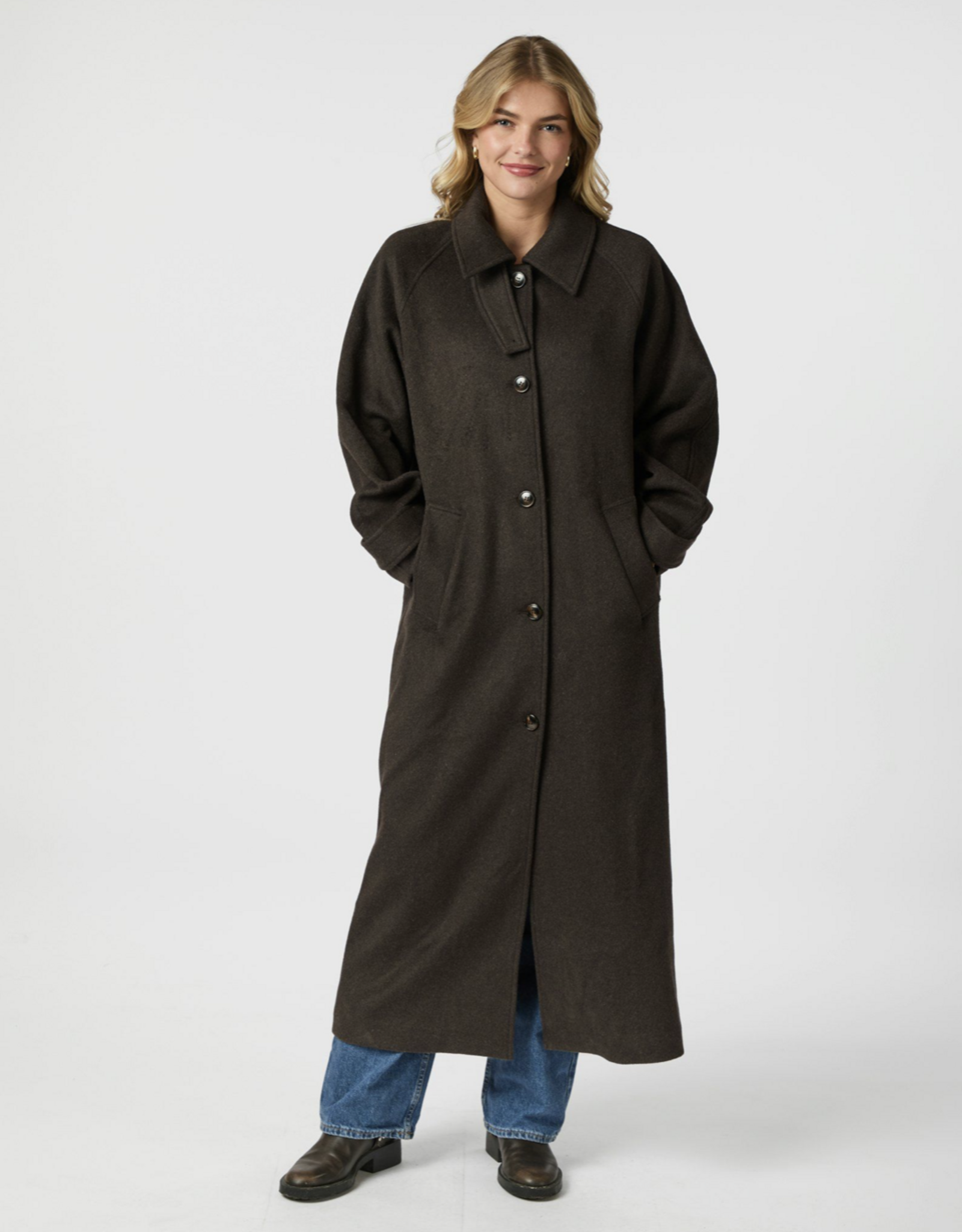 Mantel Wol 'Keaton' - Chocolate Brown - Neo Noir