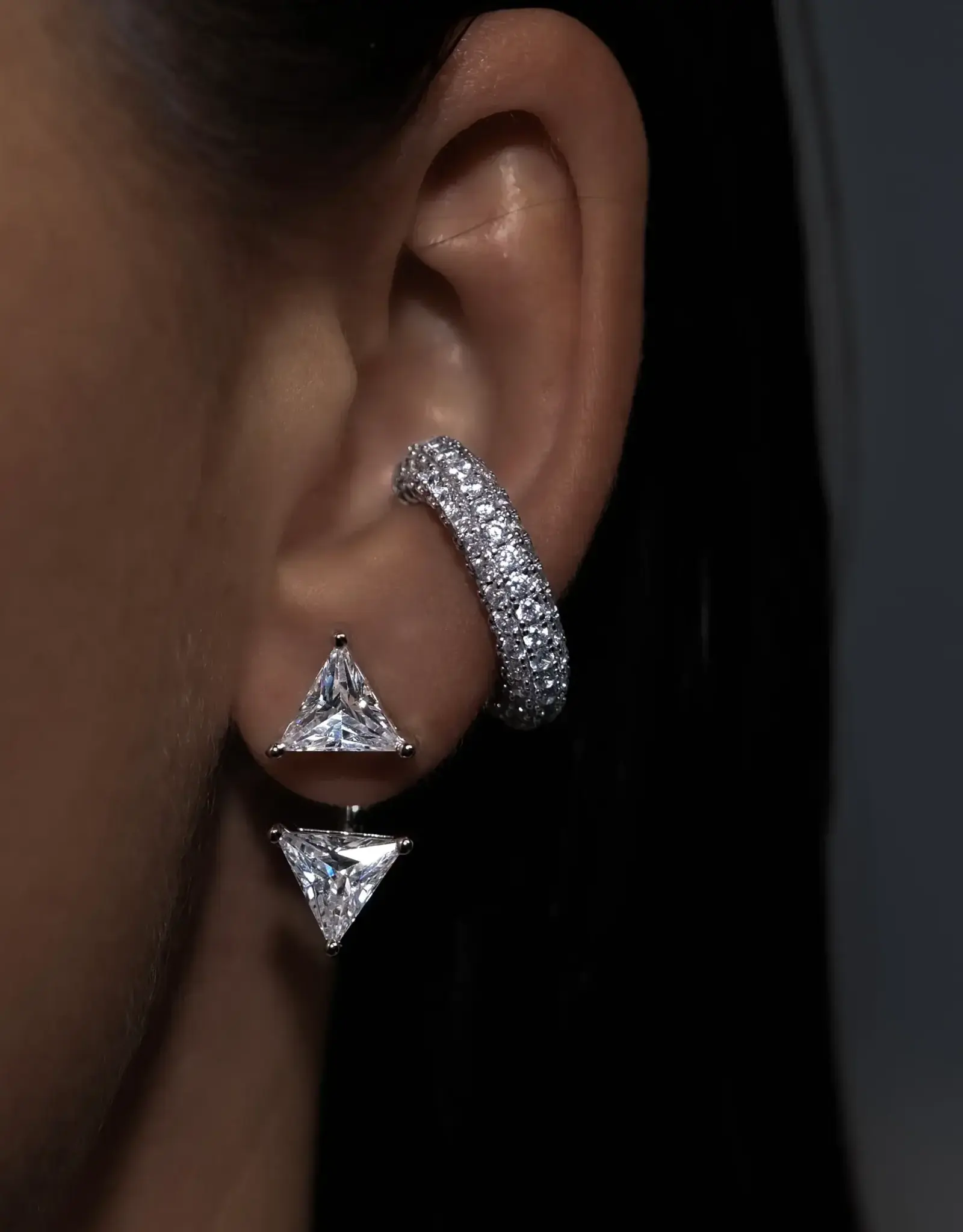 Billion Avenue Triangle Diamond Jacket Earstud - Silver - Billion Avenue