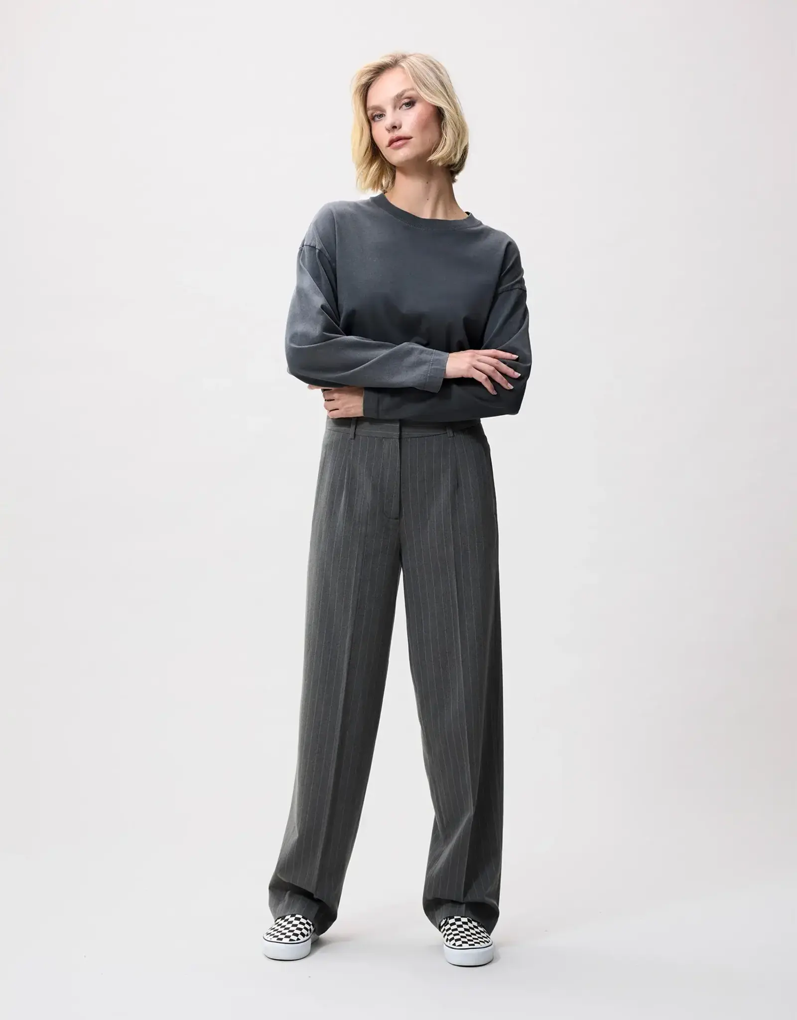 Catwalk Junkie Broek 'Pinstripe' -  Grey Melange - Catwalk Junkie