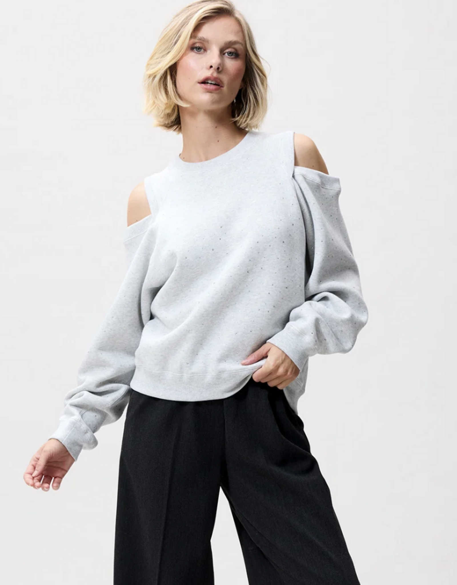 Catwalk Junkie Sweater Strass 'With Cut Out' - Light Grey Melange - Catwalk Junkie