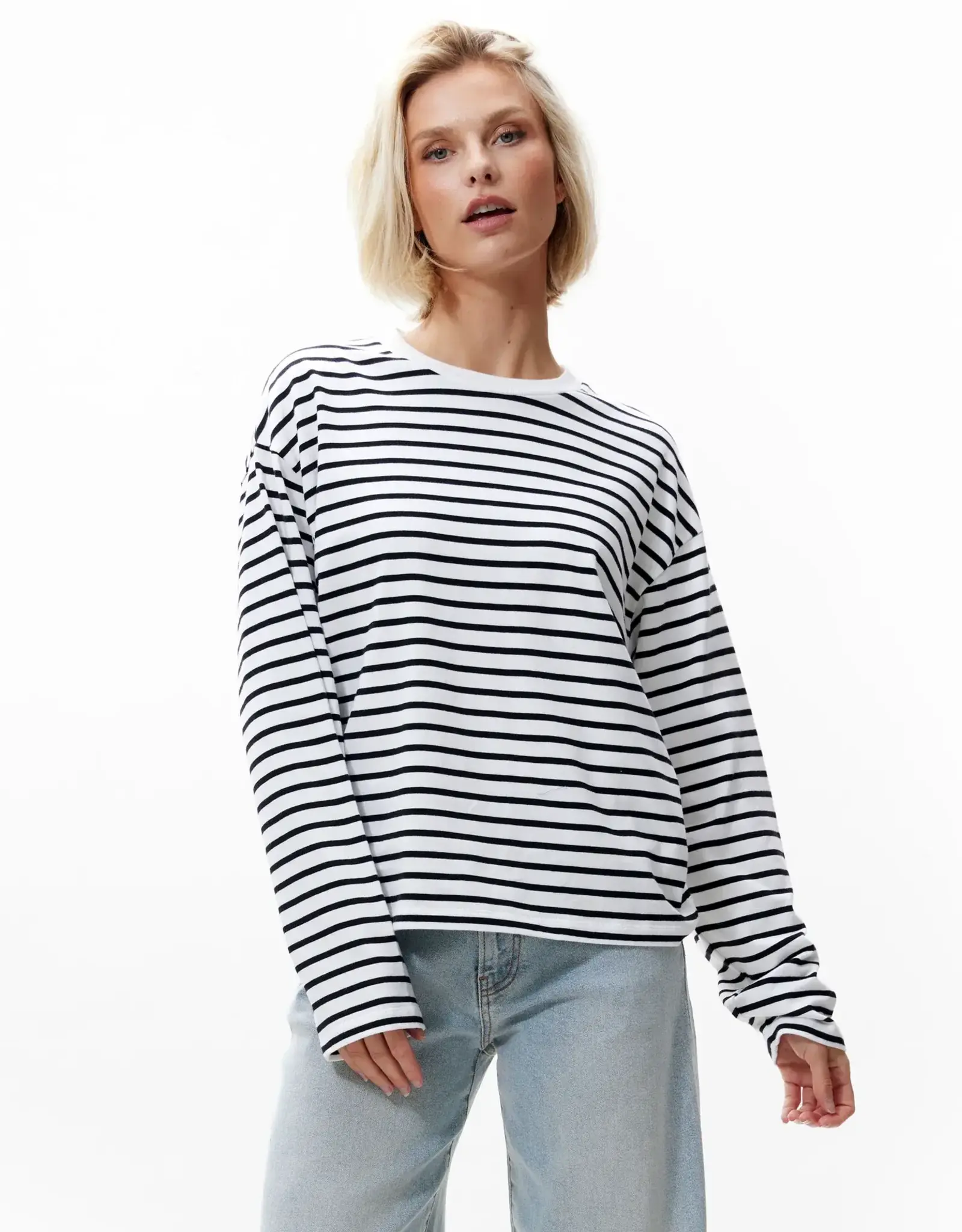 Catwalk Junkie T-Shirt Lange Mouw 'Relaxed Stripe' - Off White - Catwalk Junkie