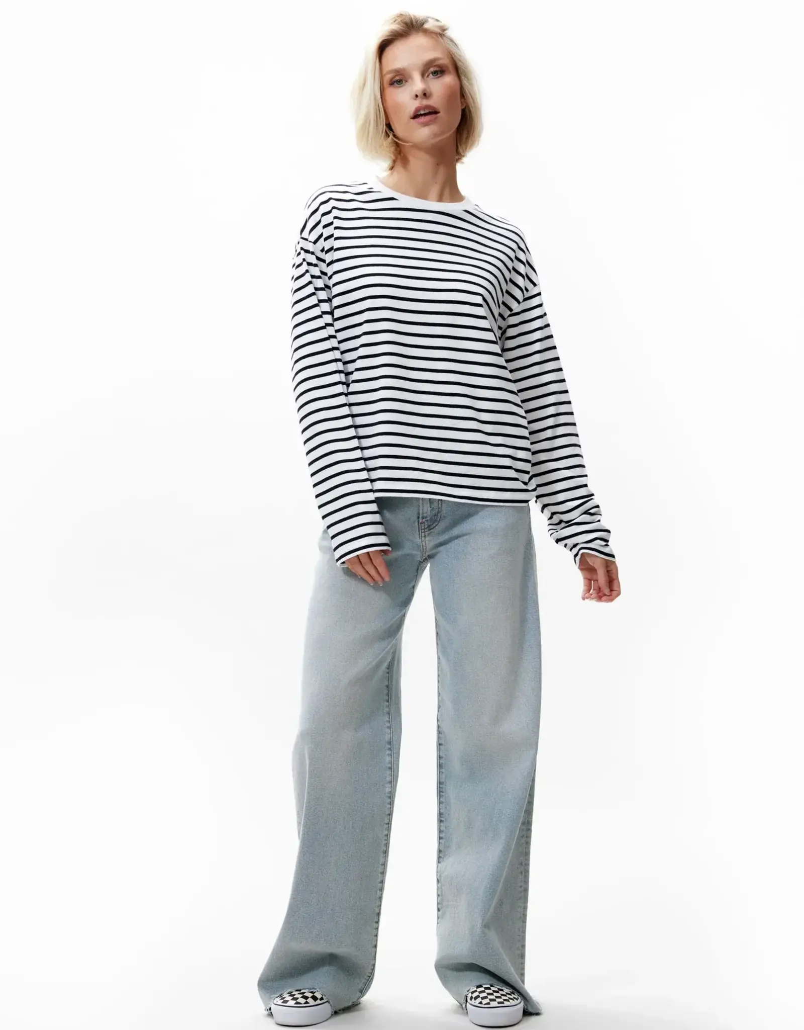 Catwalk Junkie T-Shirt Lange Mouw 'Relaxed Stripe' - Off White - Catwalk Junkie