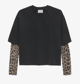 Catwalk Junkie T-Shirt Leopard Sleeves 'Loose Fit' - Faded Dark Grey - Catwalk Junkie