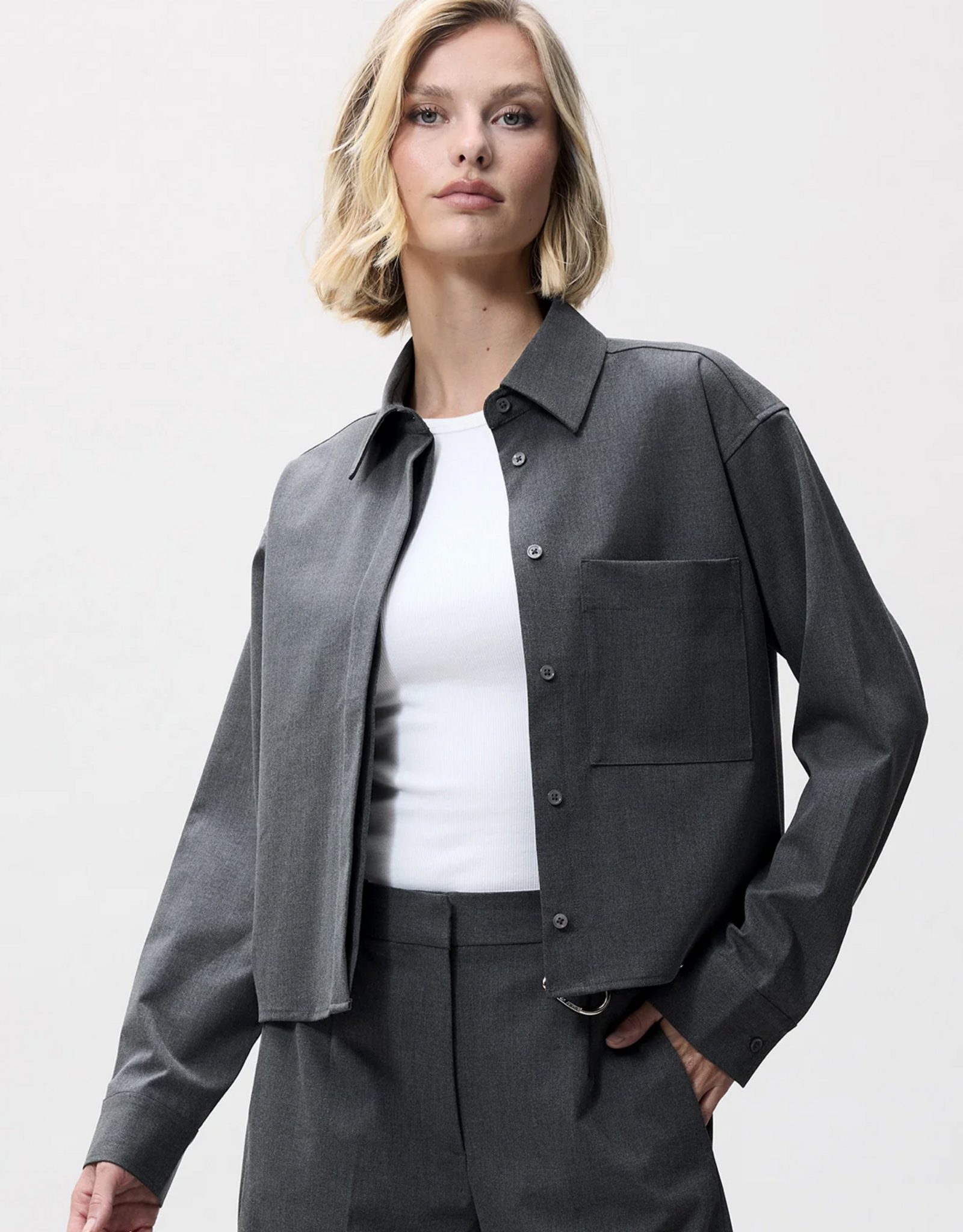 Catwalk Junkie Blouse 'Cropped' - Dark Grey Melange - Catwalk Junkie