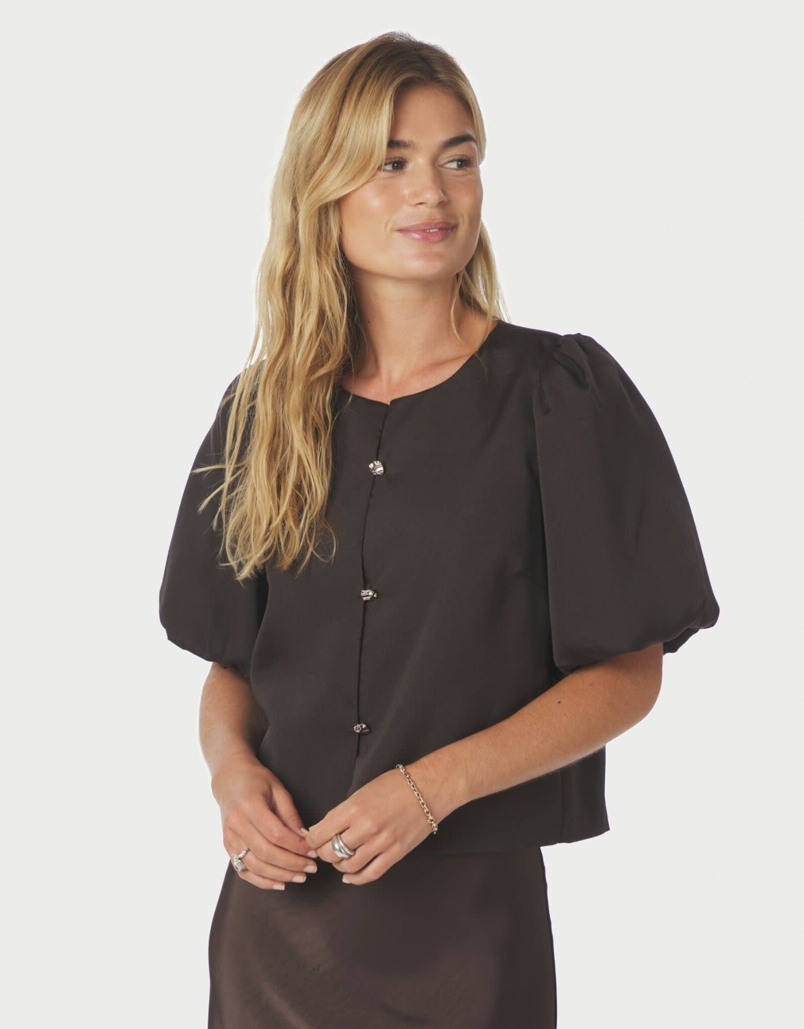 Blouse Dull Satin 'Aisa' - Brown - Neo Noir