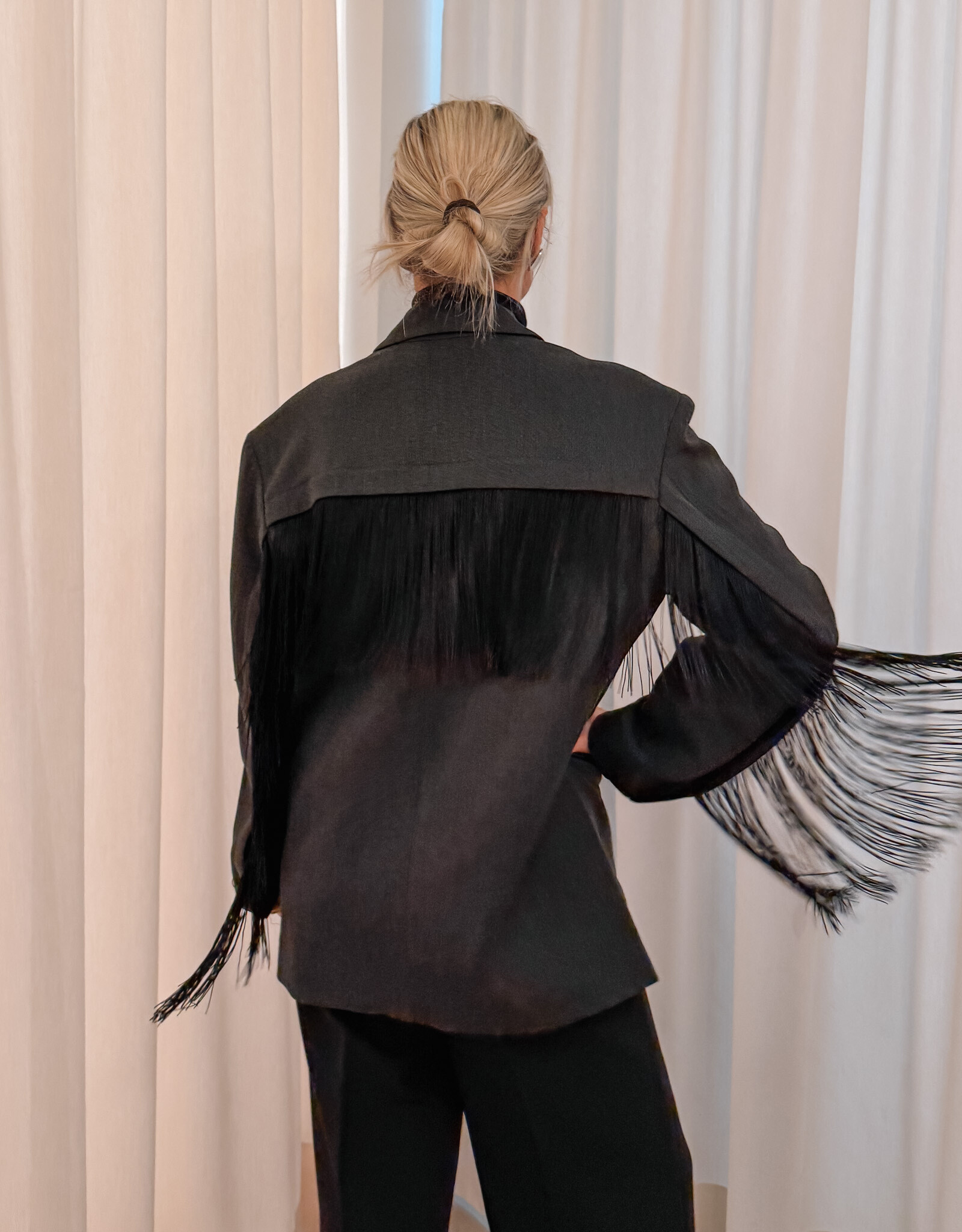 Catwalk Junkie Blazer 'Oversized With Detachable Fringes' - Dark Grey Melange - Catwalk Junkie