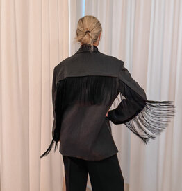 Catwalk Junkie Blazer 'Oversized With Detachable Fringes' - Dark Grey Melange - Catwalk Junkie