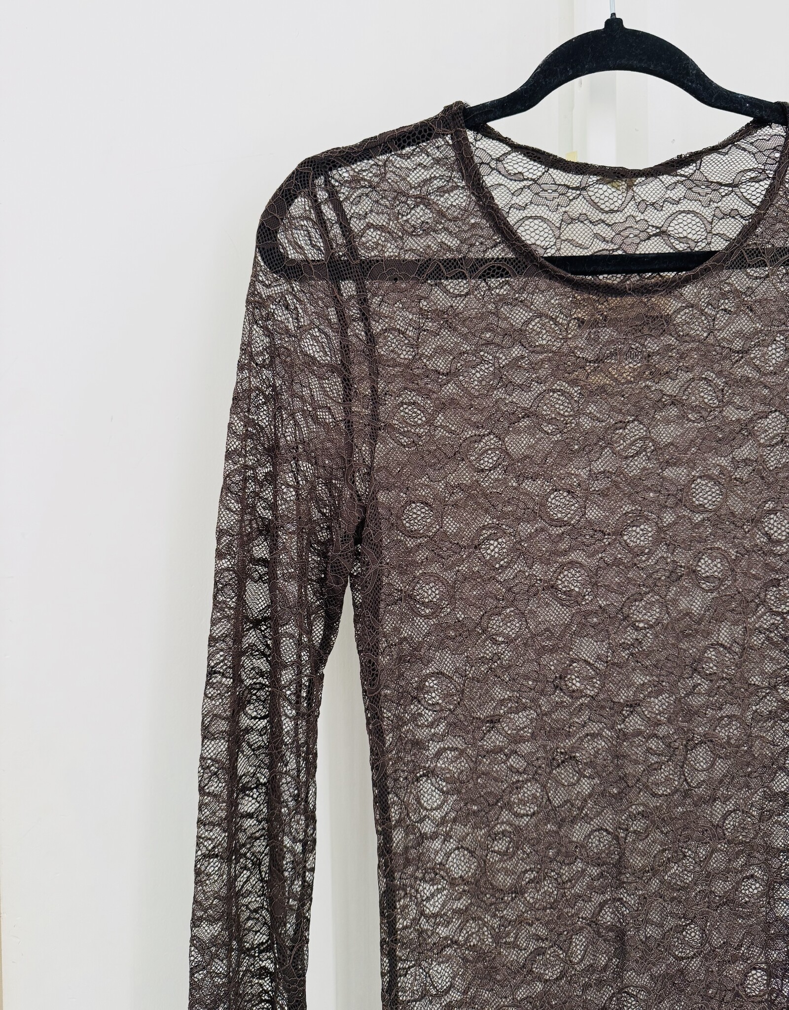 The Golden House Sarl Lange Jurk Kant  'Grace' - Choco TU