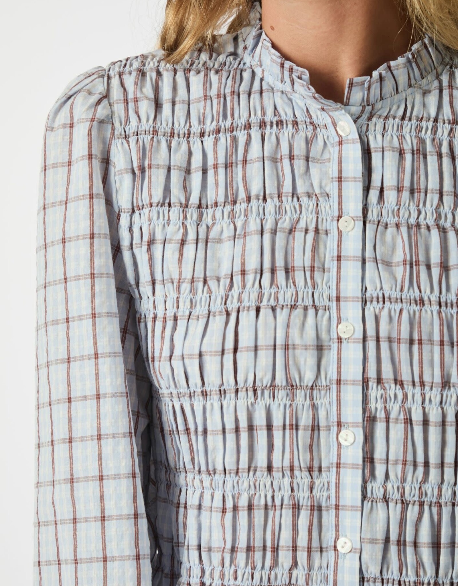 Blouse Smock Check 'Mocca' - Light Blue - Neo Noir