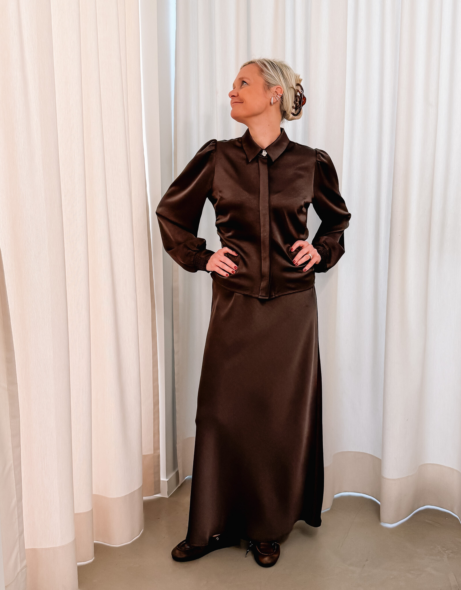 Rok 'Vicky' Heavy Sateen - Dark Brown  - Neo noir