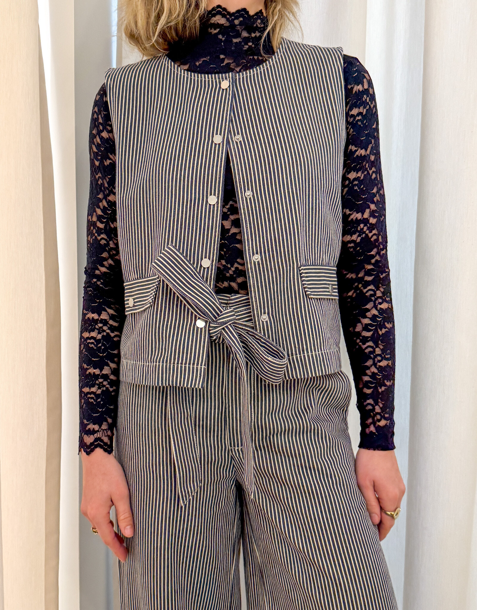 The Tiny Big Sister Waistcoat Striped 'Twill' -  Light Navy - The Tiny Big Sister