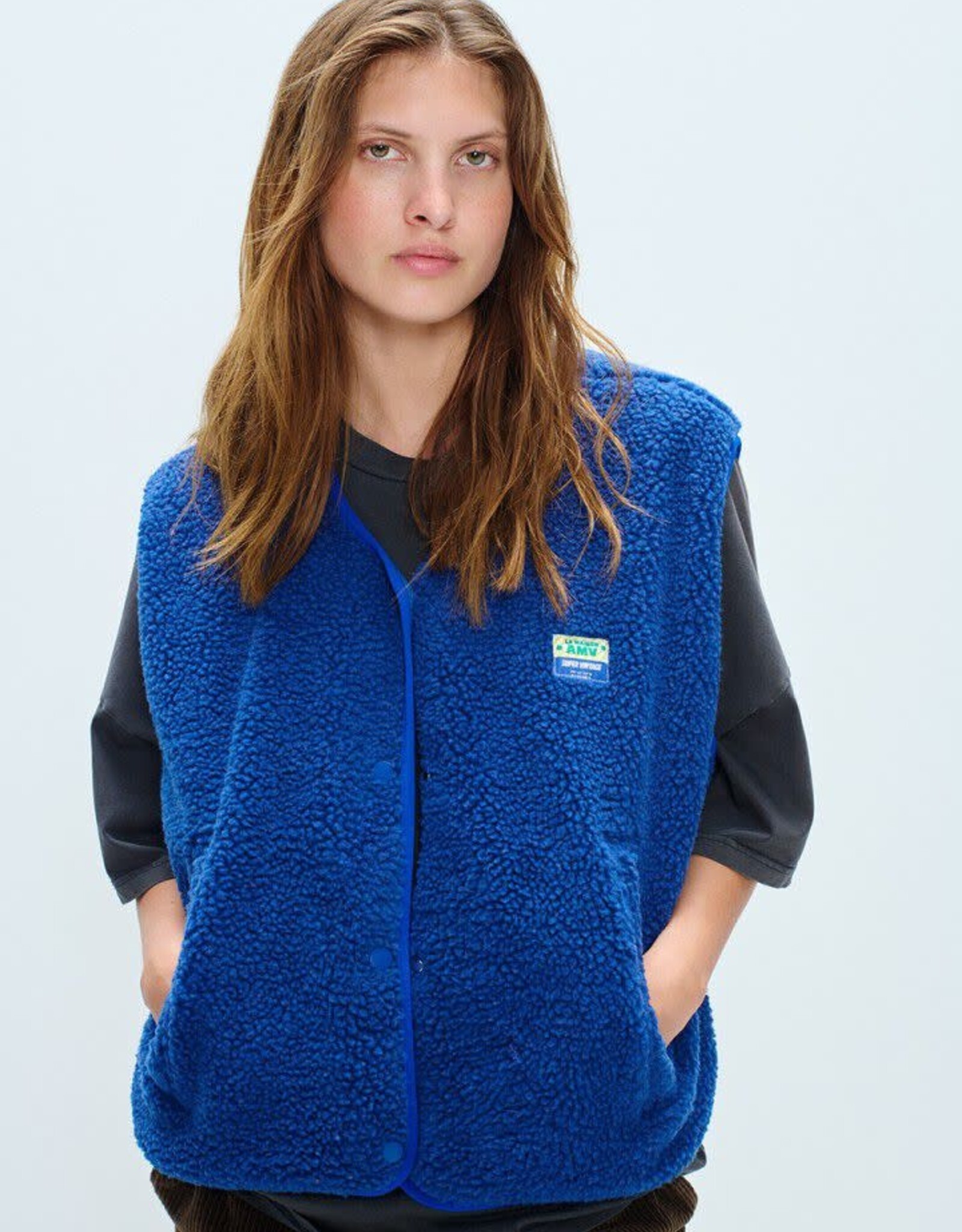 American Vintage Mouwloos Vestje 'Hoktown' - Indigo  - Hok16B -  American Vintage