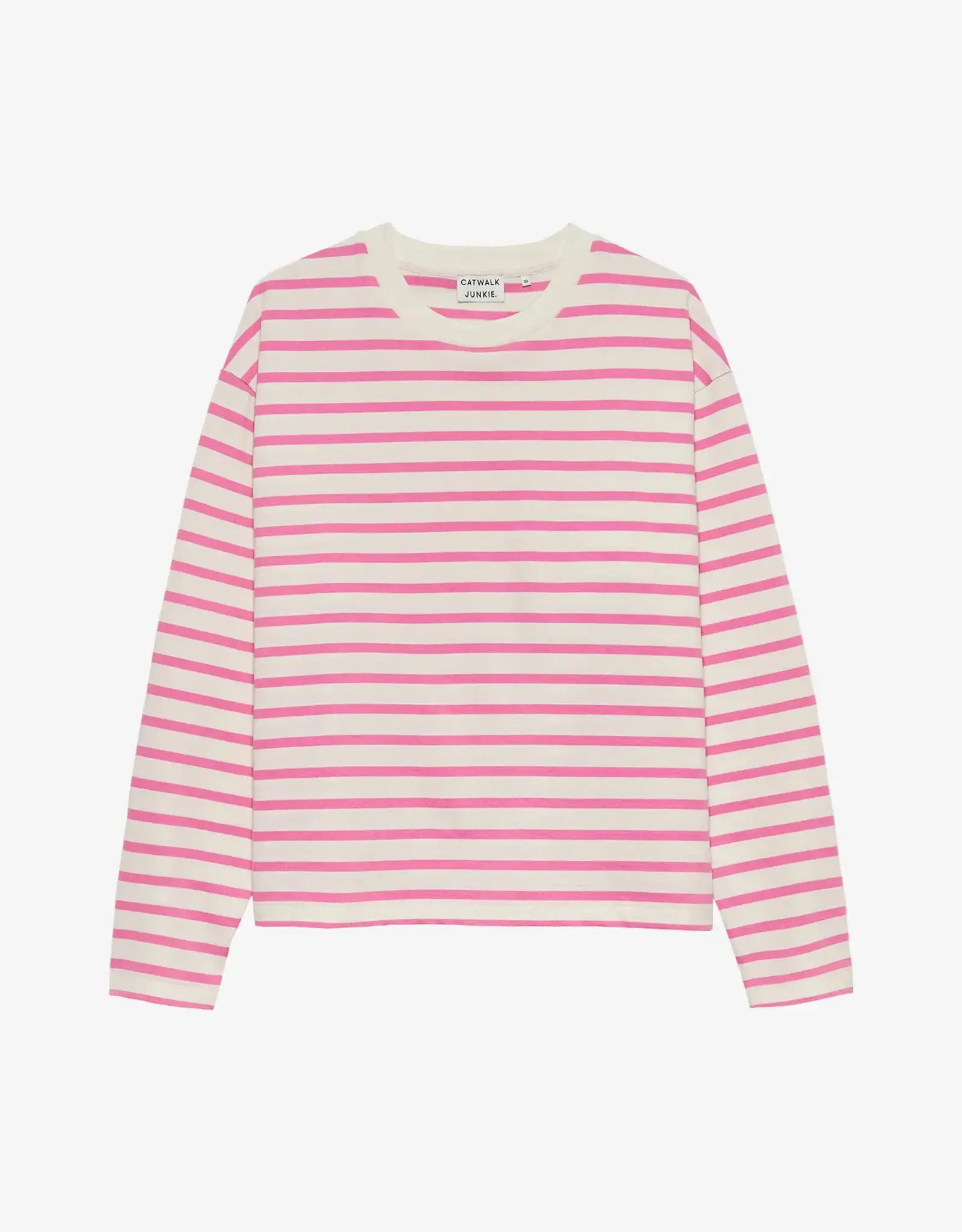 Catwalk Junkie T-Shirt Lange Mouw 'Striped' - Rosebloom - Catwalk Junkie