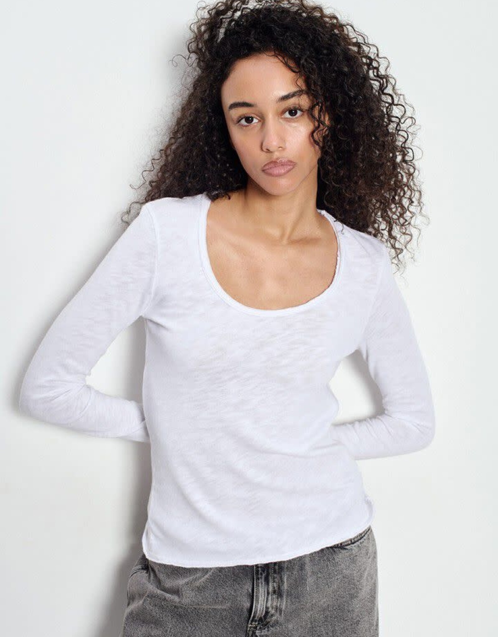 American Vintage T-Shirt Lange Mouw 'Sonoma' - White - Son02HG - American Vintage