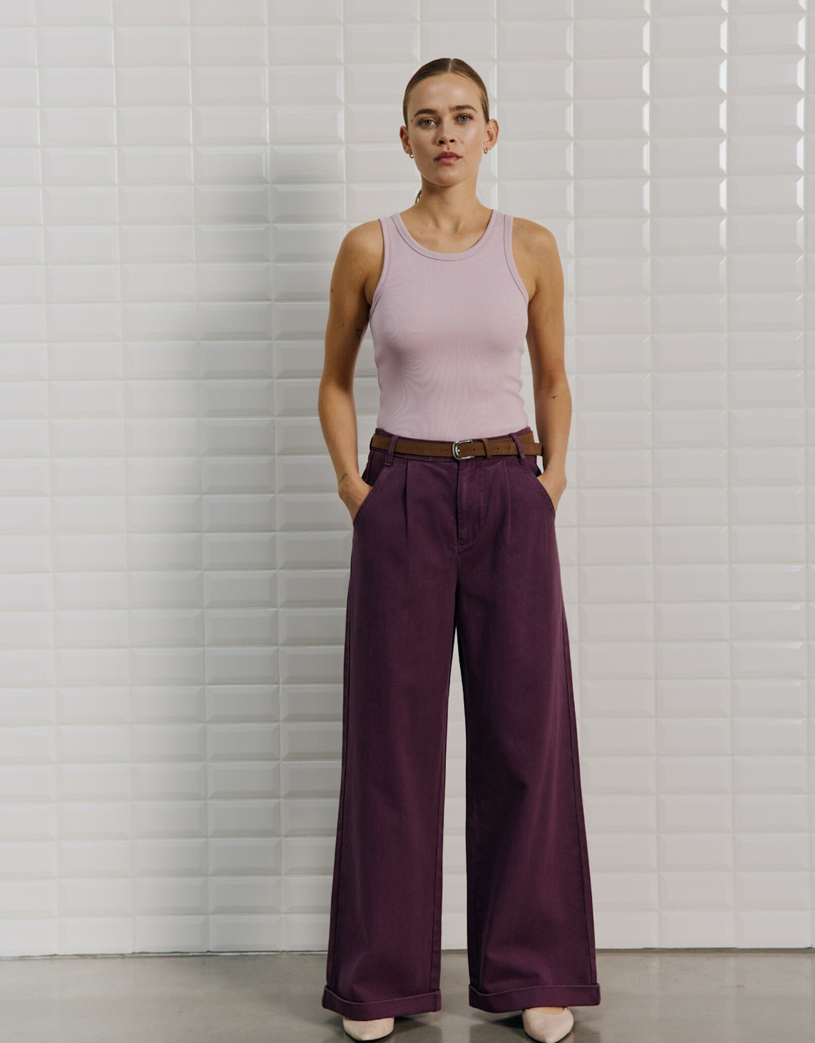 Withblack Broek Wide 'Steffi' - Blackberry - Withblack