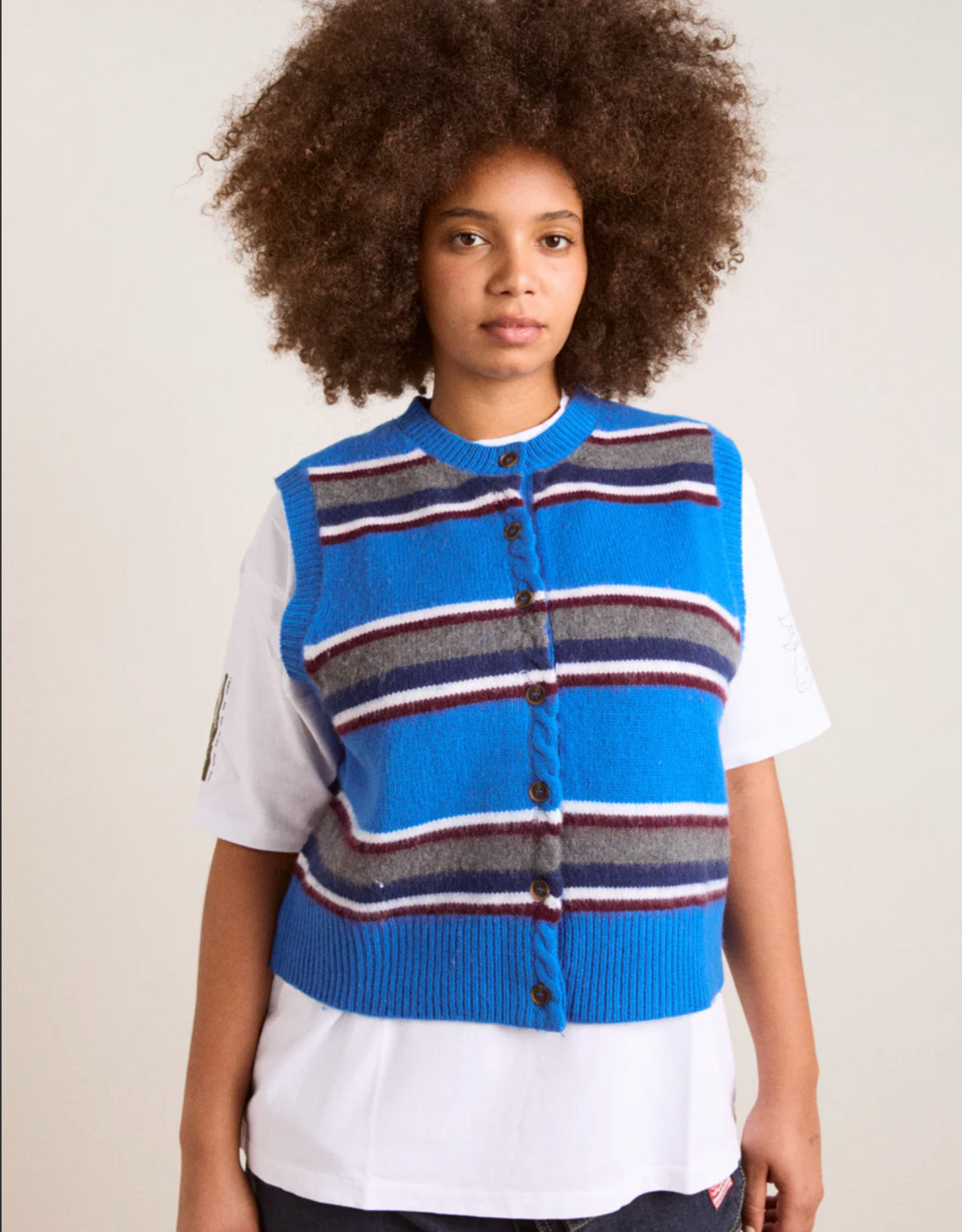 Damson Madder Gilet 'Sofie' - Blue Stripe - Damson Madder