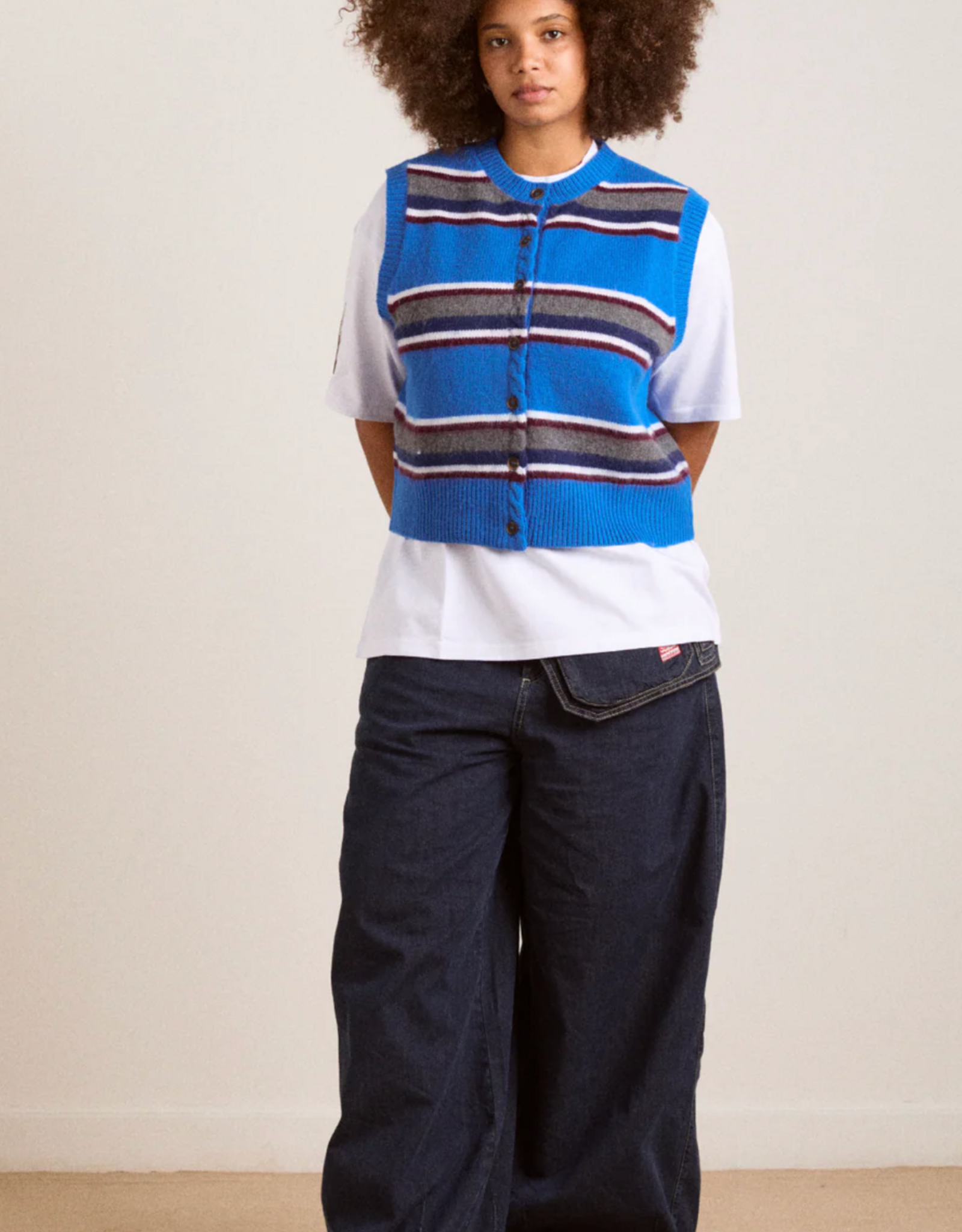 Damson Madder Gilet 'Sofie' - Blue Stripe - Damson Madder