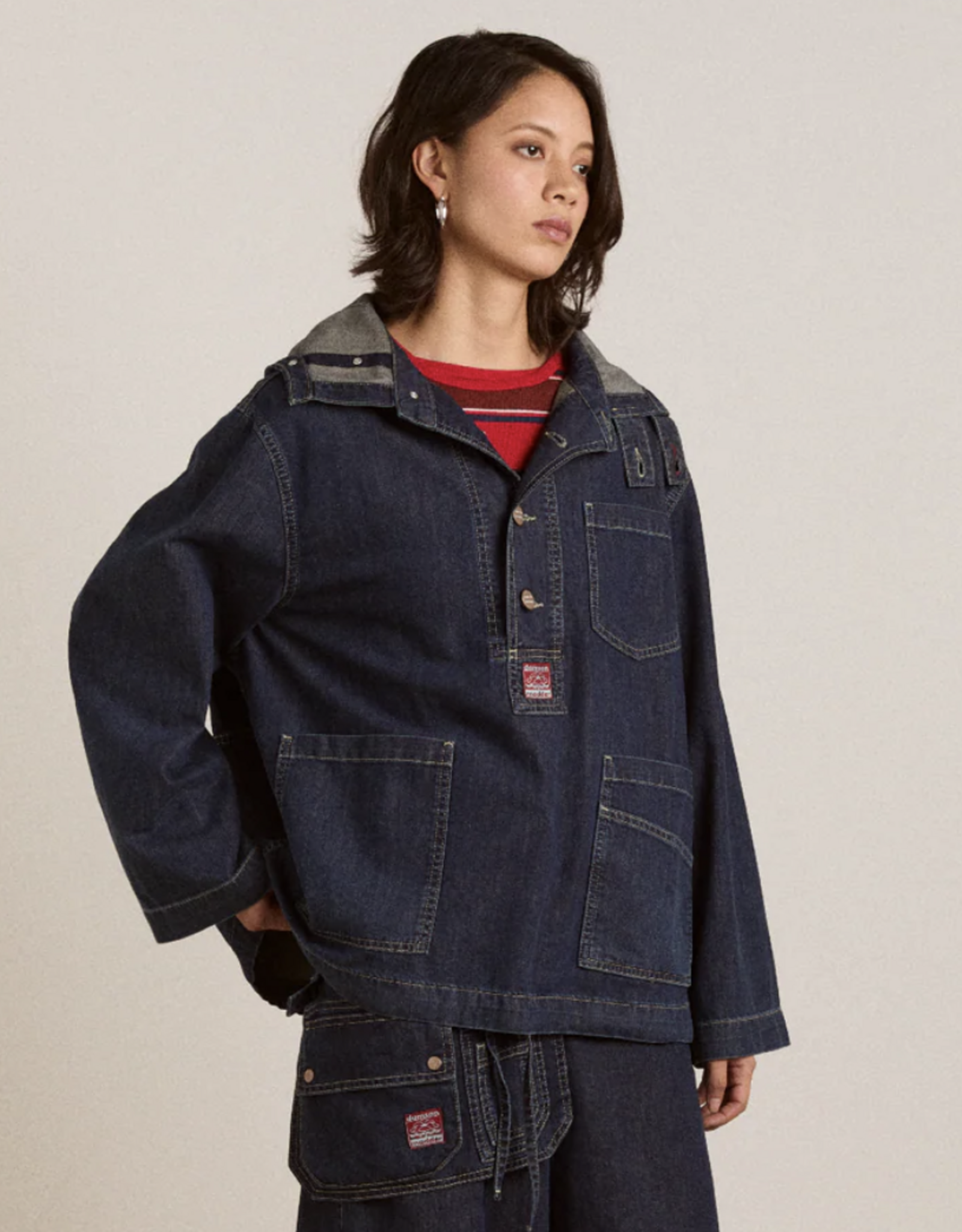 Damson Madder Hemd - Hoodie 'Briar' - Blue  - Damson Madder