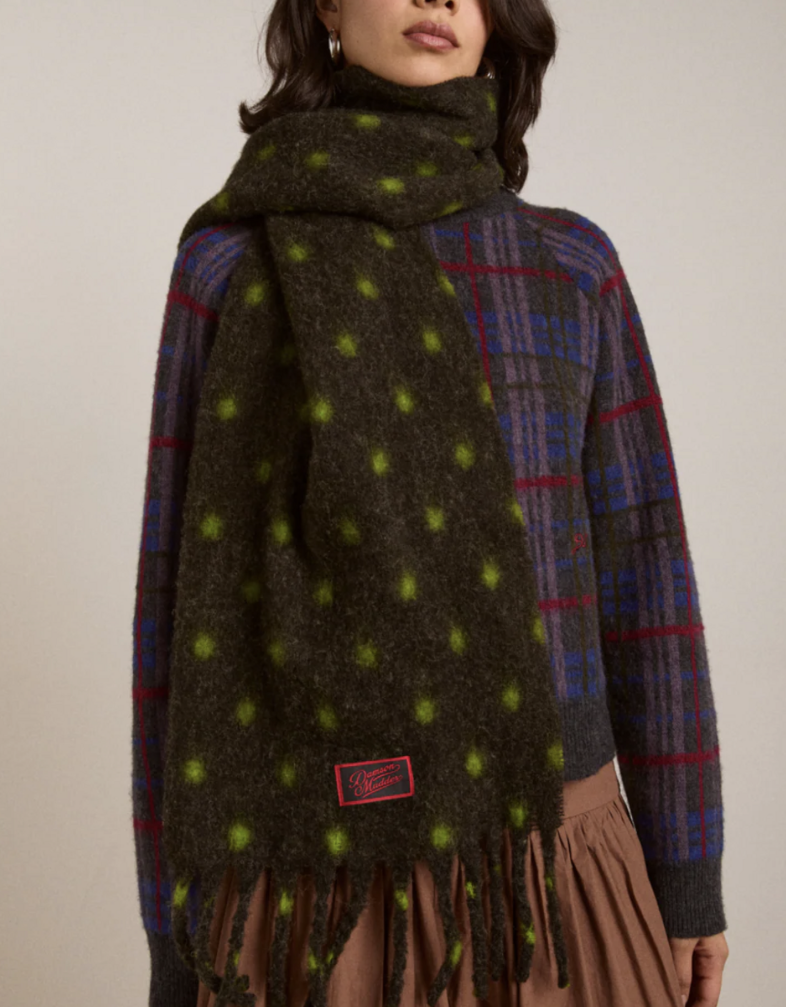 Damson Madder Sjaal 'Charcoal/Lime Spot' - Damson Madder