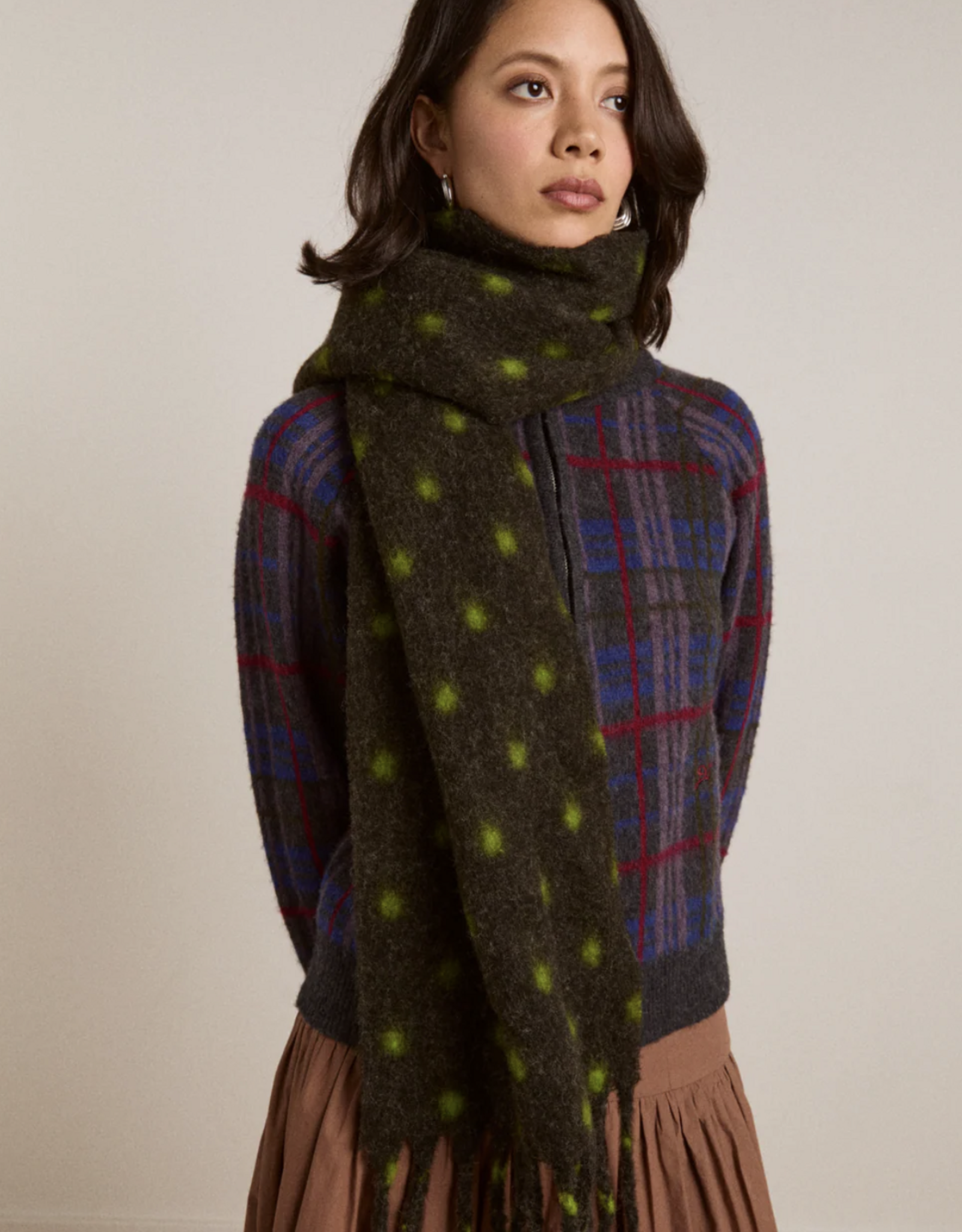 Damson Madder Sjaal 'Charcoal/Lime Spot' - Damson Madder