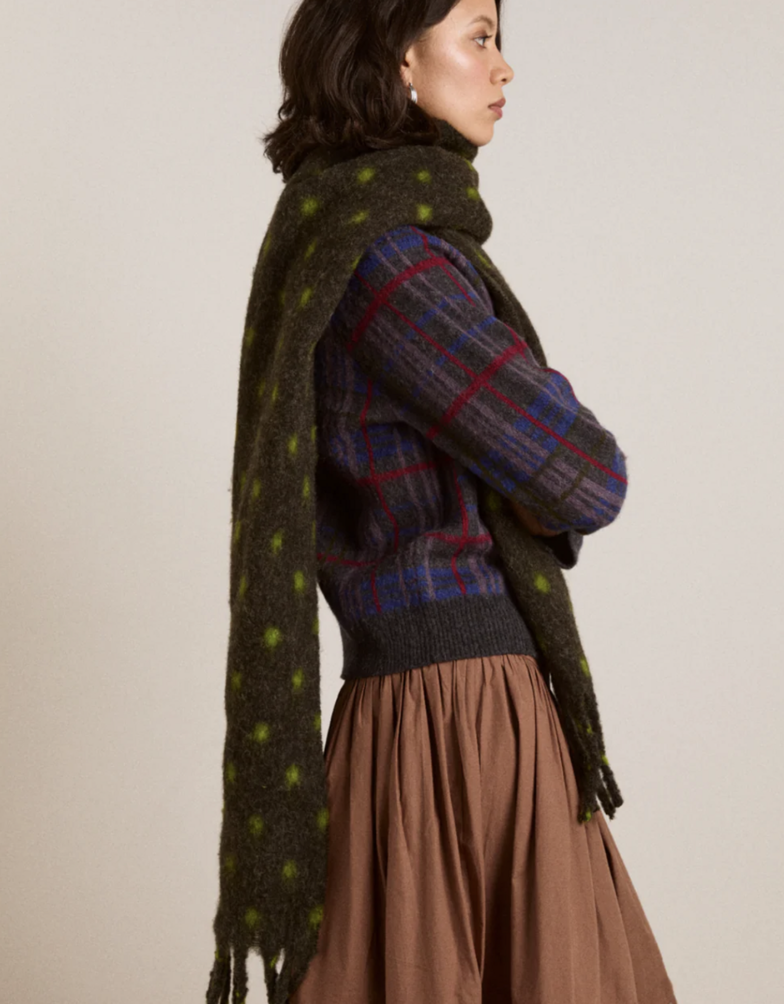 Damson Madder Sjaal 'Charcoal/Lime Spot' - Damson Madder