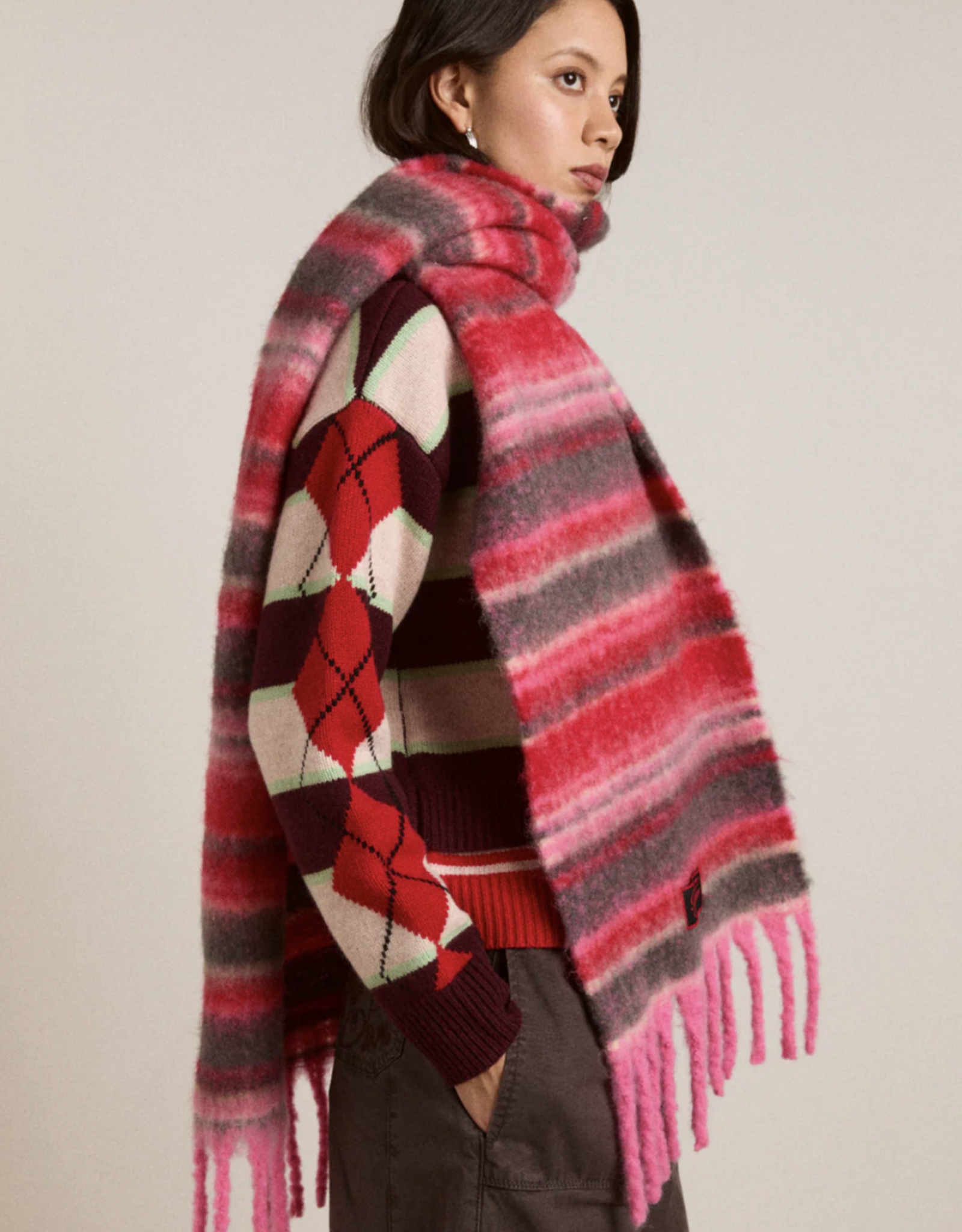 Damson Madder Sjaal 'Pink Pop Stripe' - Damson Madder