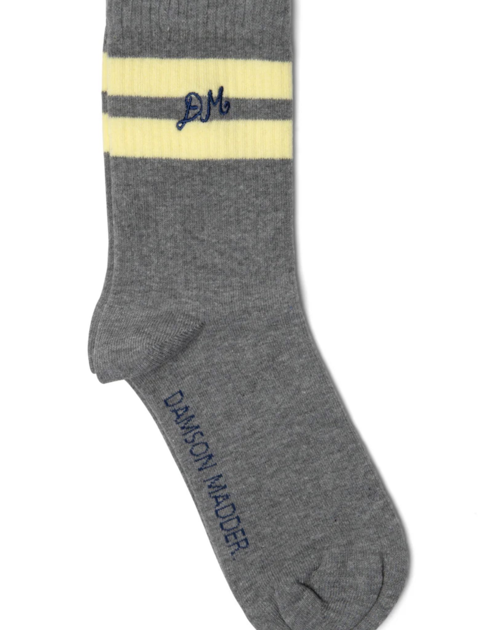 Damson Madder Socks Sporty Calf - One Size - Grey Marl/Butter Stripe - Damson Madder