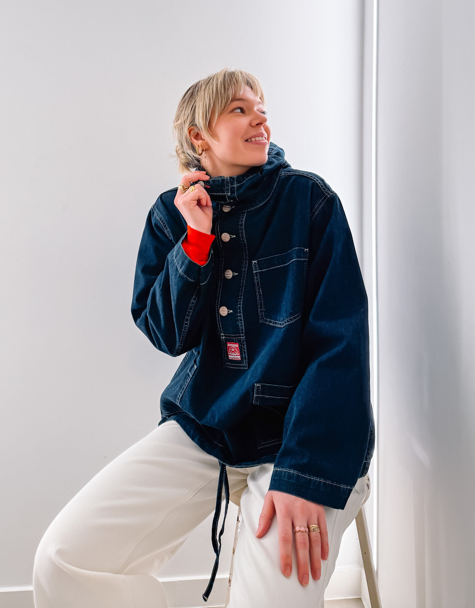 Damson Madder Hemd - Hoodie 'Briar' - Blue  - Damson Madder