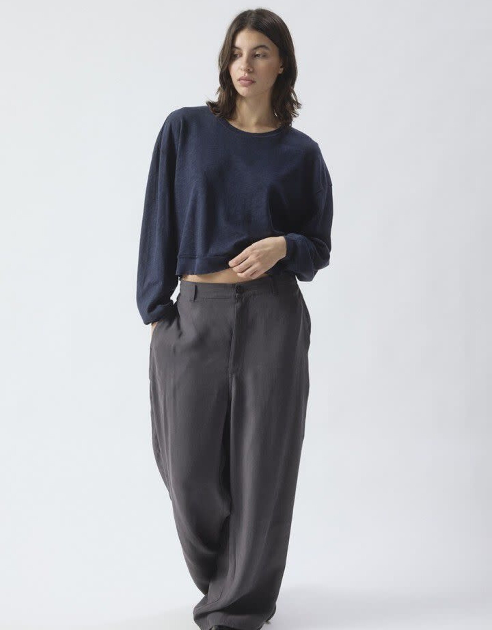 American Vintage T-Shirt Lange Mouw 'Sonoma' - Navy Blue Vintage - Son02IG - American Vintage