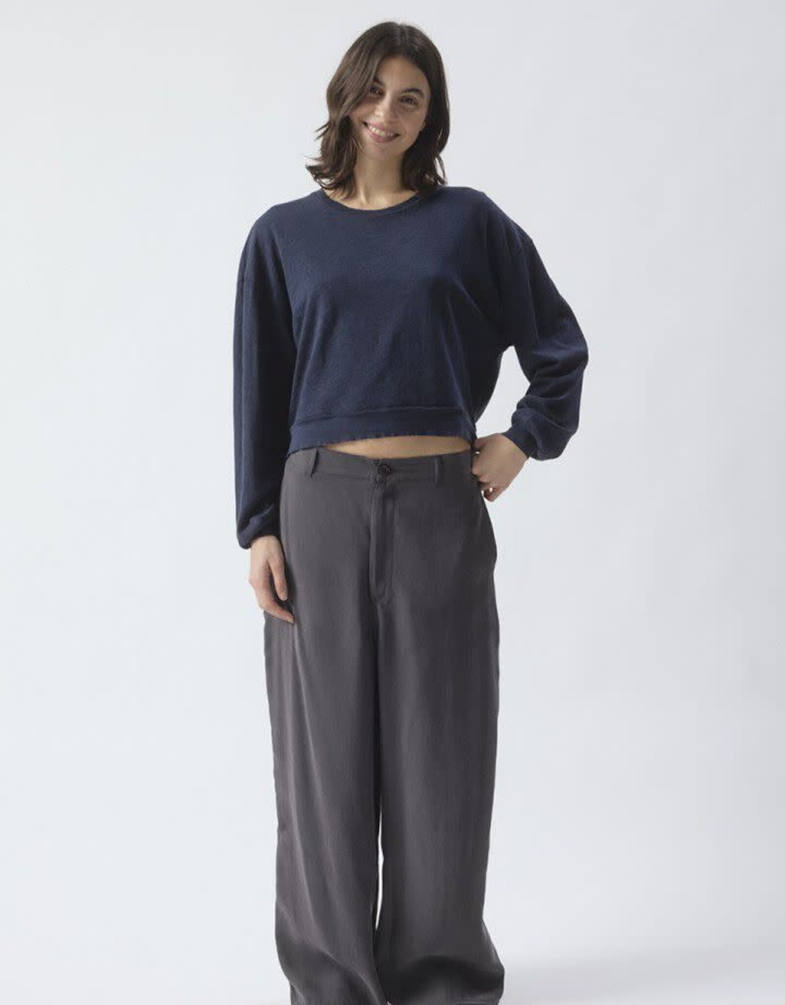 American Vintage T-Shirt Lange Mouw 'Sonoma' - Navy Blue Vintage - Son02IG - American Vintage