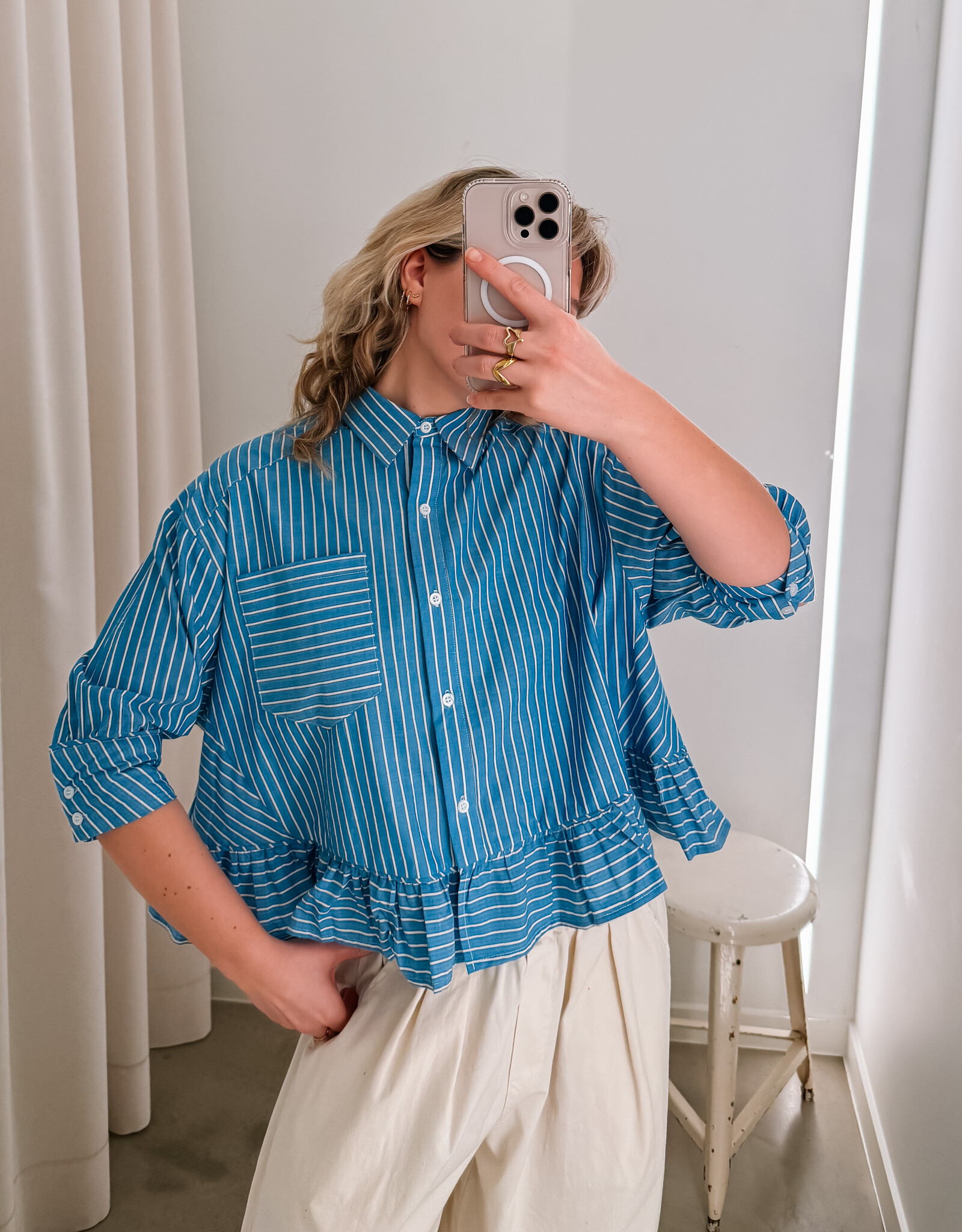 Orfeo - LMK Blouse 'Jahnis' - Rayures Turquoises - Orfeo