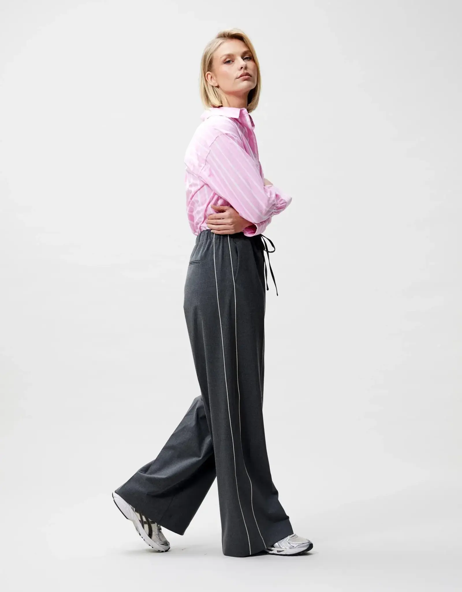 Catwalk Junkie Broek Jogger 'Piping' - Dark Grey Melange  - Catwalk Junkie