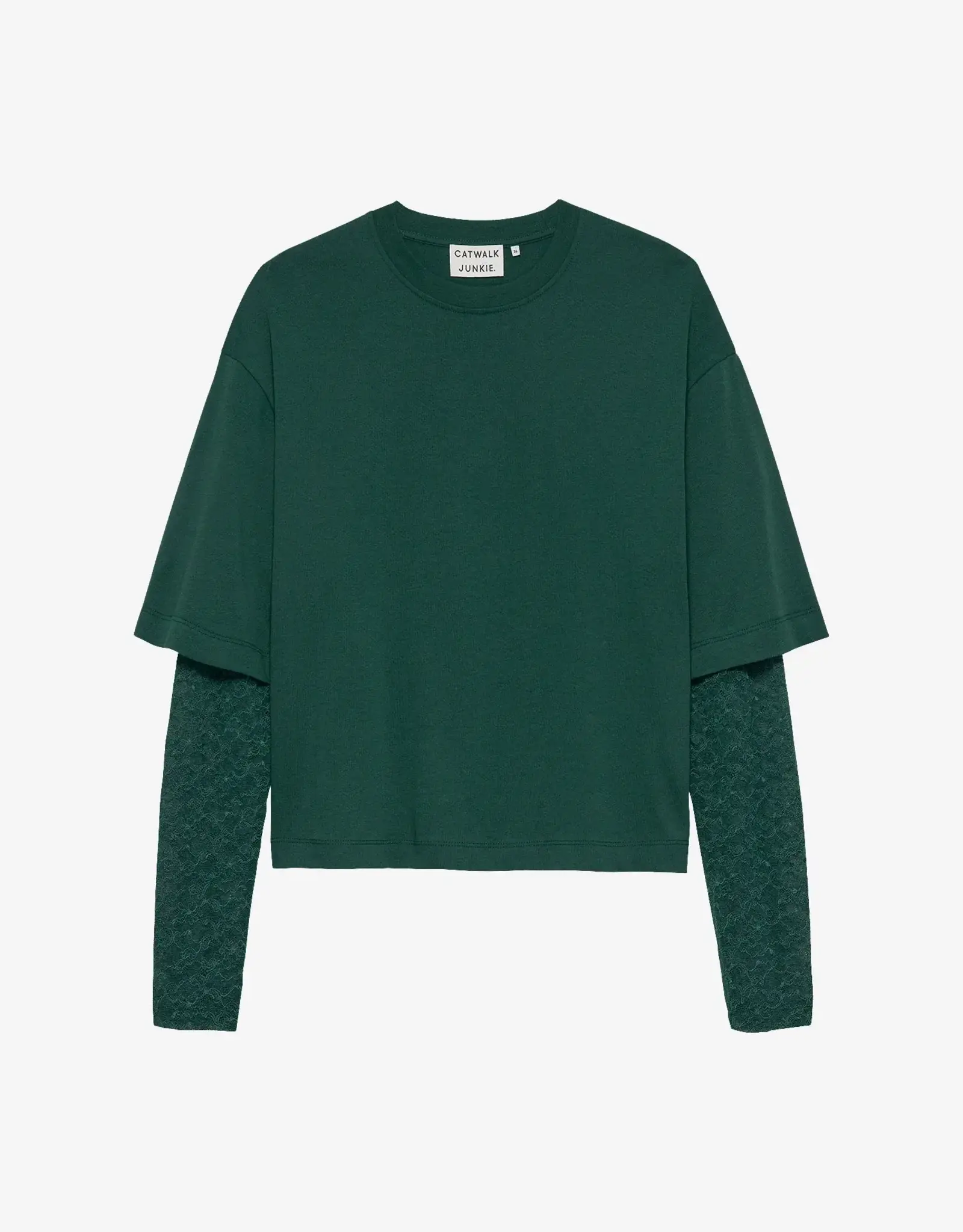 Catwalk Junkie T-Shirt Lange Mouw 'Lace Sleeves' - Sea Moss - Catwalk Junkie