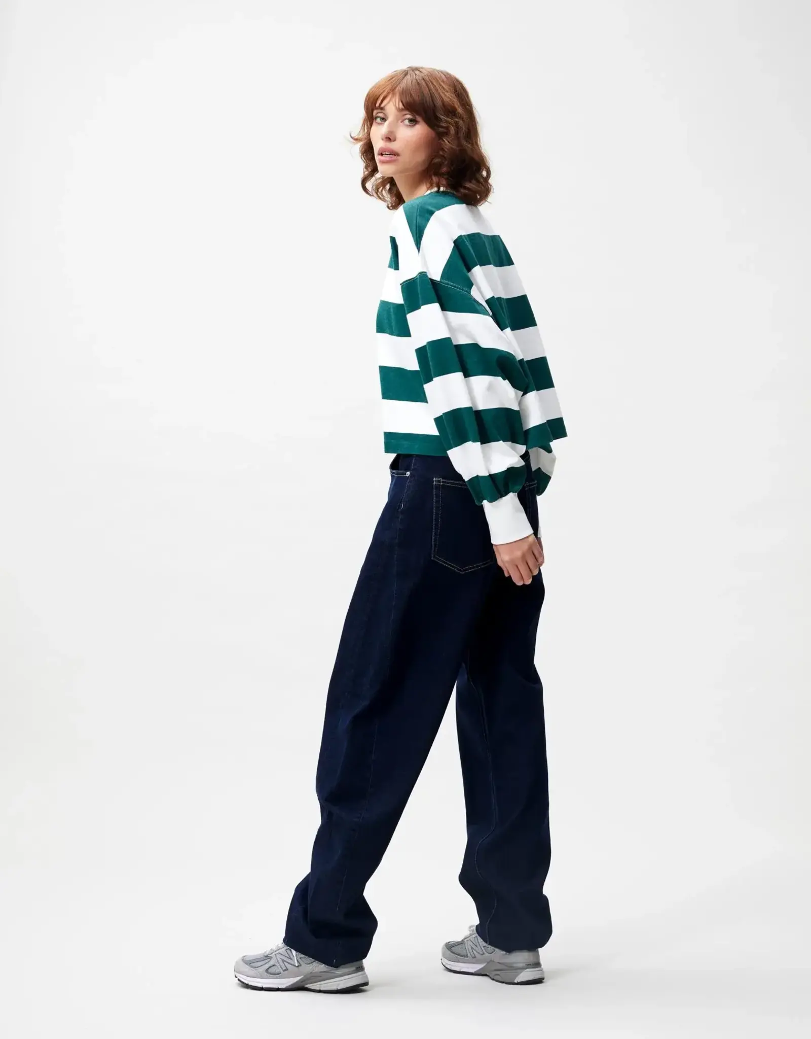 Catwalk Junkie T-Shirt Long Sleeve 'Oversized Striped' - Sea Moss - Catwalk Junkie