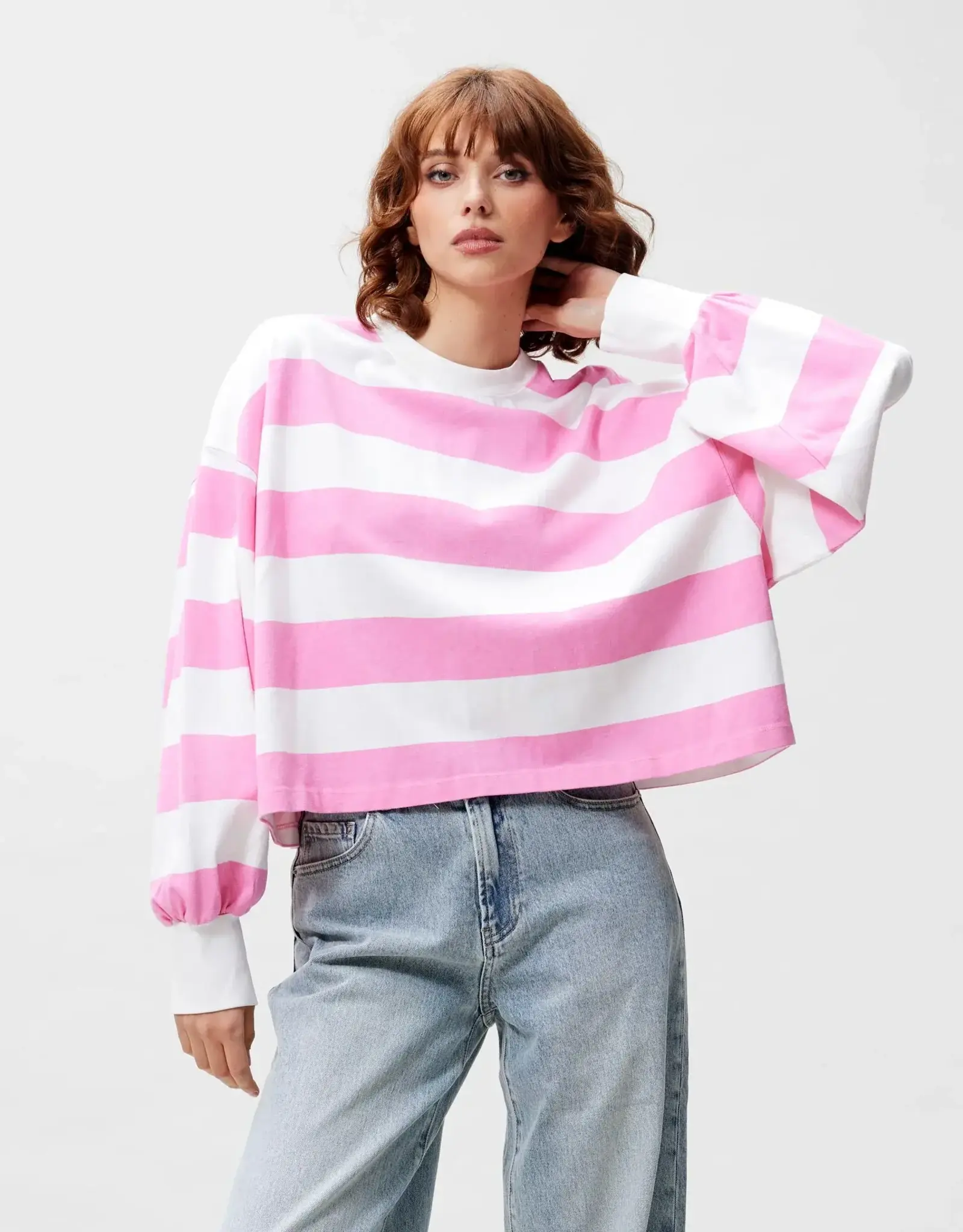 Catwalk Junkie T-Shirt Long Sleeve 'Oversized Striped' - Rosebloom - Catwalk Junkie