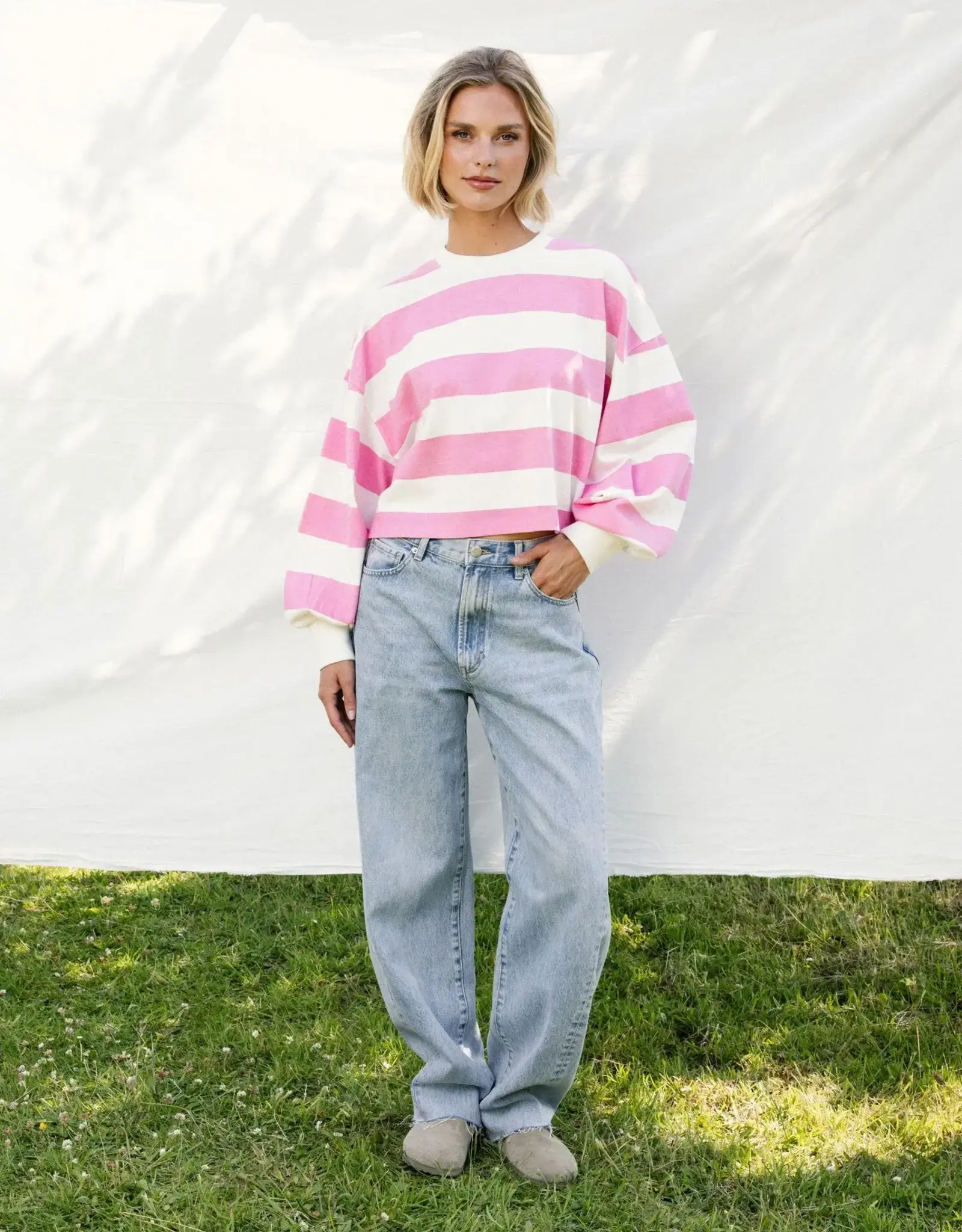 Catwalk Junkie T-Shirt Long Sleeve 'Oversized Striped' - Rosebloom - Catwalk Junkie